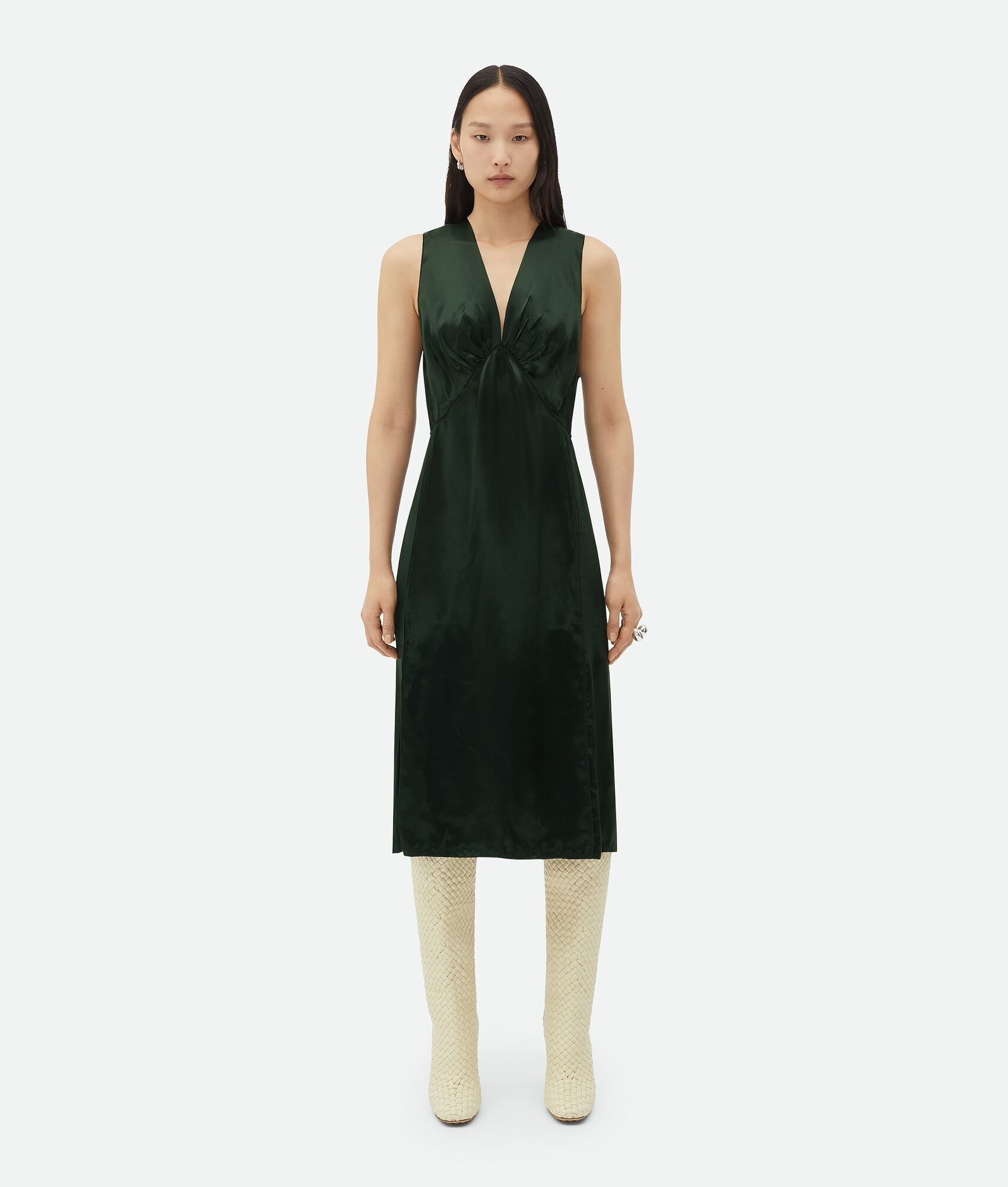 Bottega Veneta o1n1vont0325 Washed Fluid Shine Viscose Satin Dress Camping Size M / US 6-8 / IT 42-44 - 1 Thumbnail