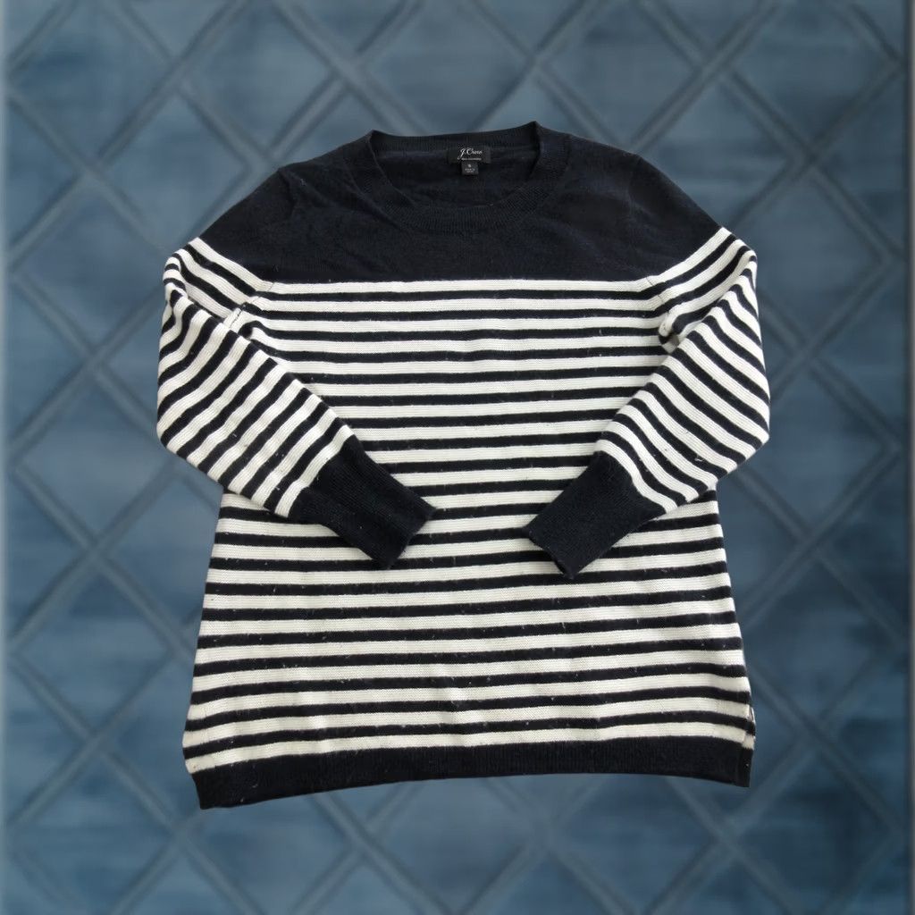 J.Crew J.CREW Sweater Womens S Black 100% Cashmere Crewneck Striped Knit Pullover Size S / US 4 / IT 40 - 1 Thumbnail
