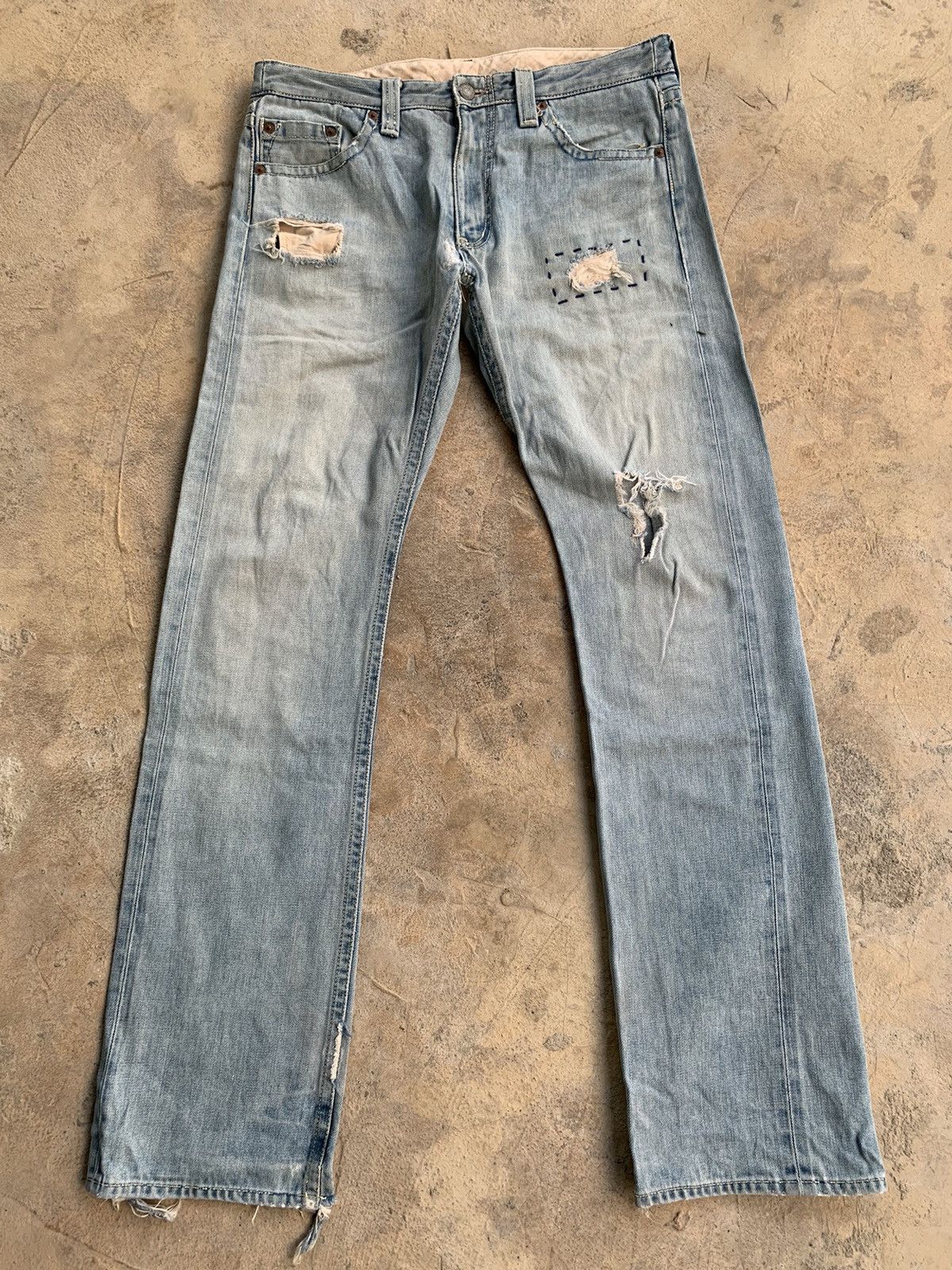 image of Zipper Talon Selvedge Distressed Denim in Blue, Men's (Size 32)