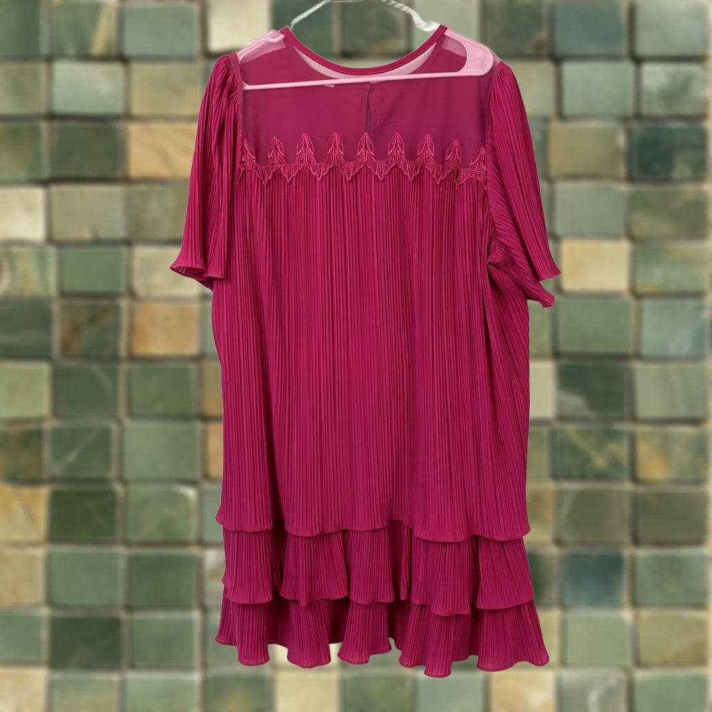 Vintage VINTAGE Fuchsia Drop Waist Pleated Ruffle Tiered Dress XL 2X Lace Yoke Keyhole Size XL / US 12-14 / IT 48-50 - 1 Thumbnail