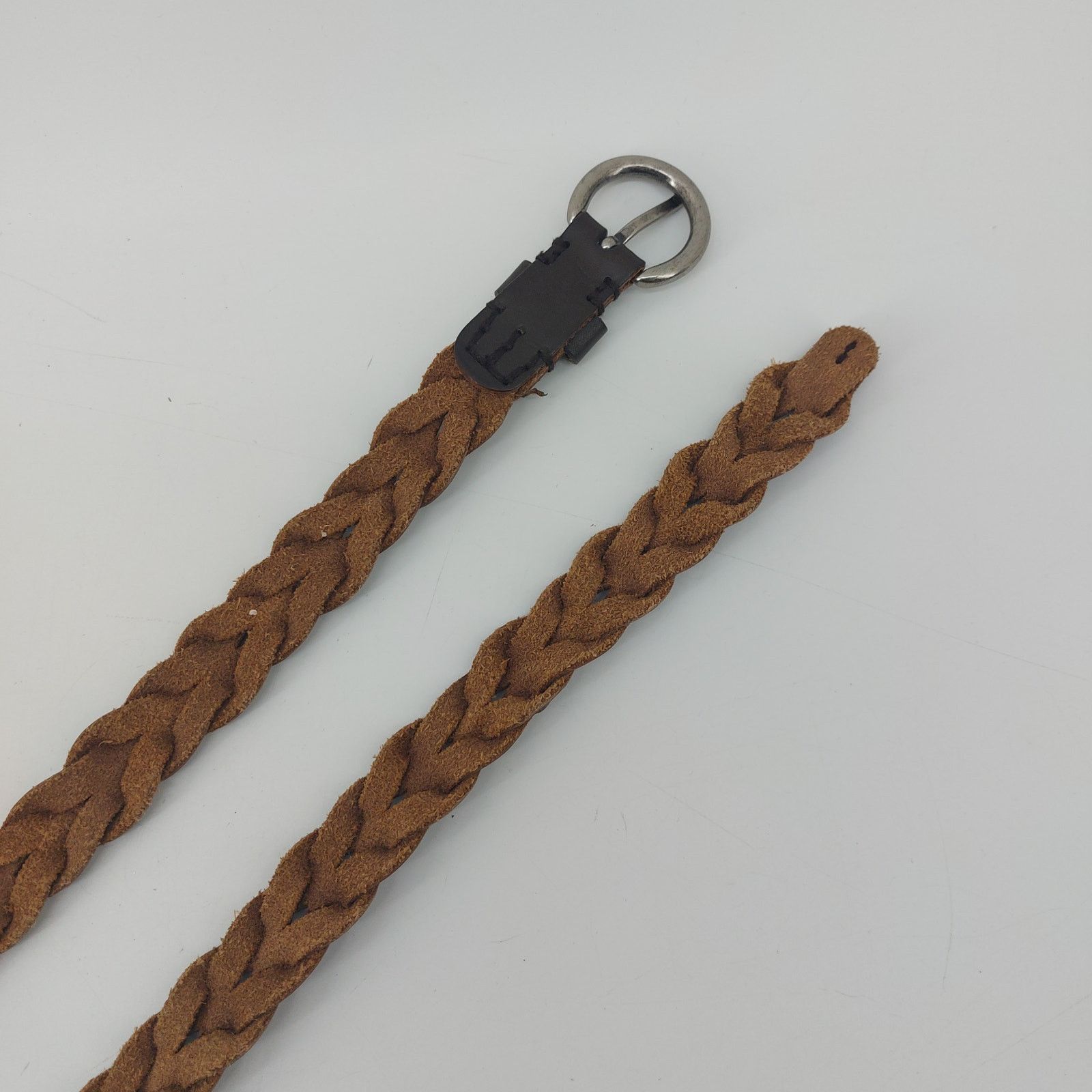 Other Brown Leather Belt Braided Silver Tone Buckle Size M/L Size ONE SIZE - 7 Thumbnail