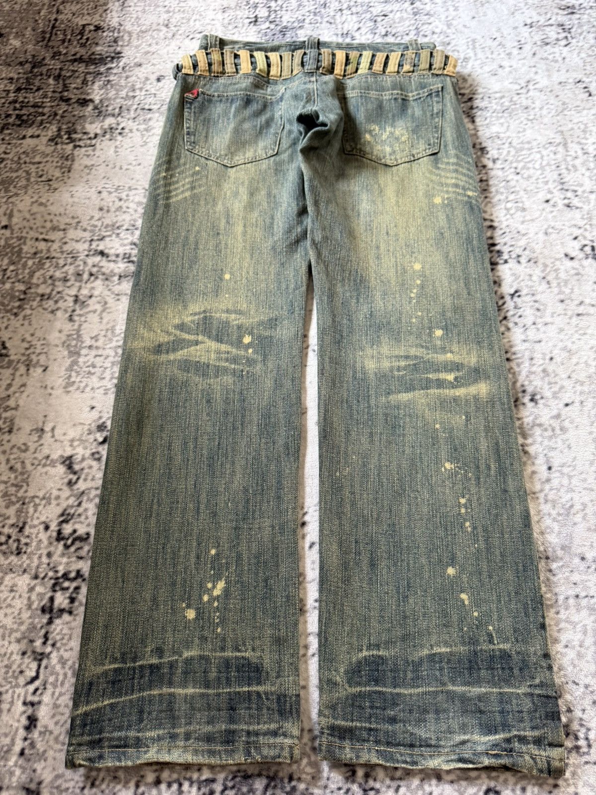 20471120 Gumu Japan Green Mud Wash Double Waist Double Studs Jeans Size US 32 / EU 48 - 2 Thumbnail