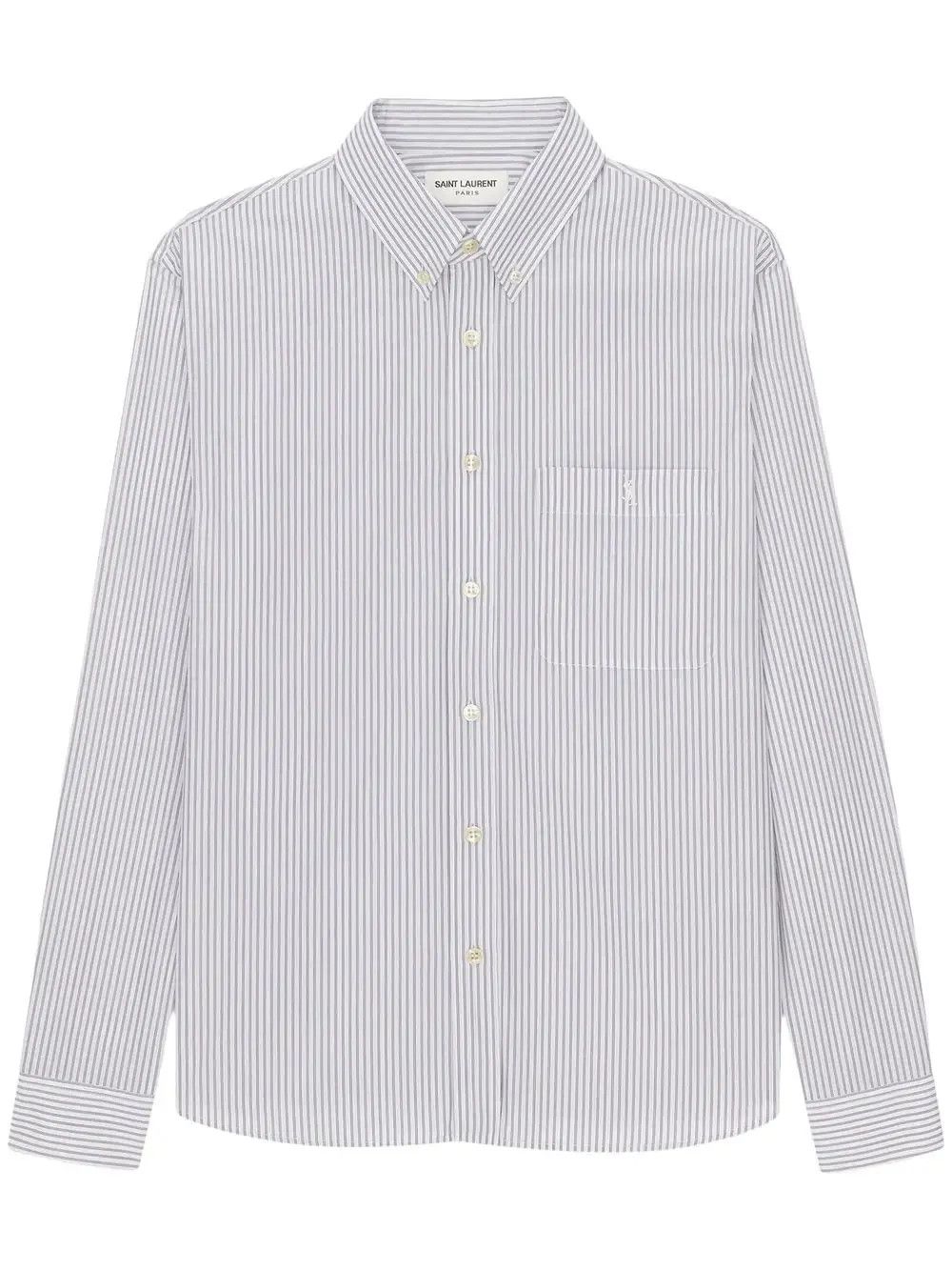 Saint Laurent Paris o1s1wg111124 Cassandre Shirt Striped Cotton Poplin Grey Size US S / EU 44-46 / 1 - 1 Thumbnail