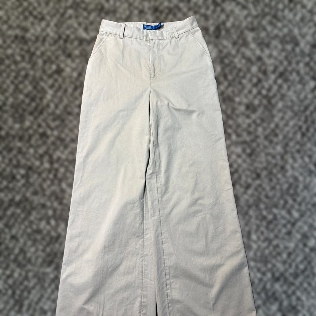 Polo Ralph Lauren Polo Ralph Lauren Pants Women 0 Beige Cotton High Rise Wide leg Flat Front Chino D19 Womens Size 25" / US 0 / IT 36 - 1 Thumbnail