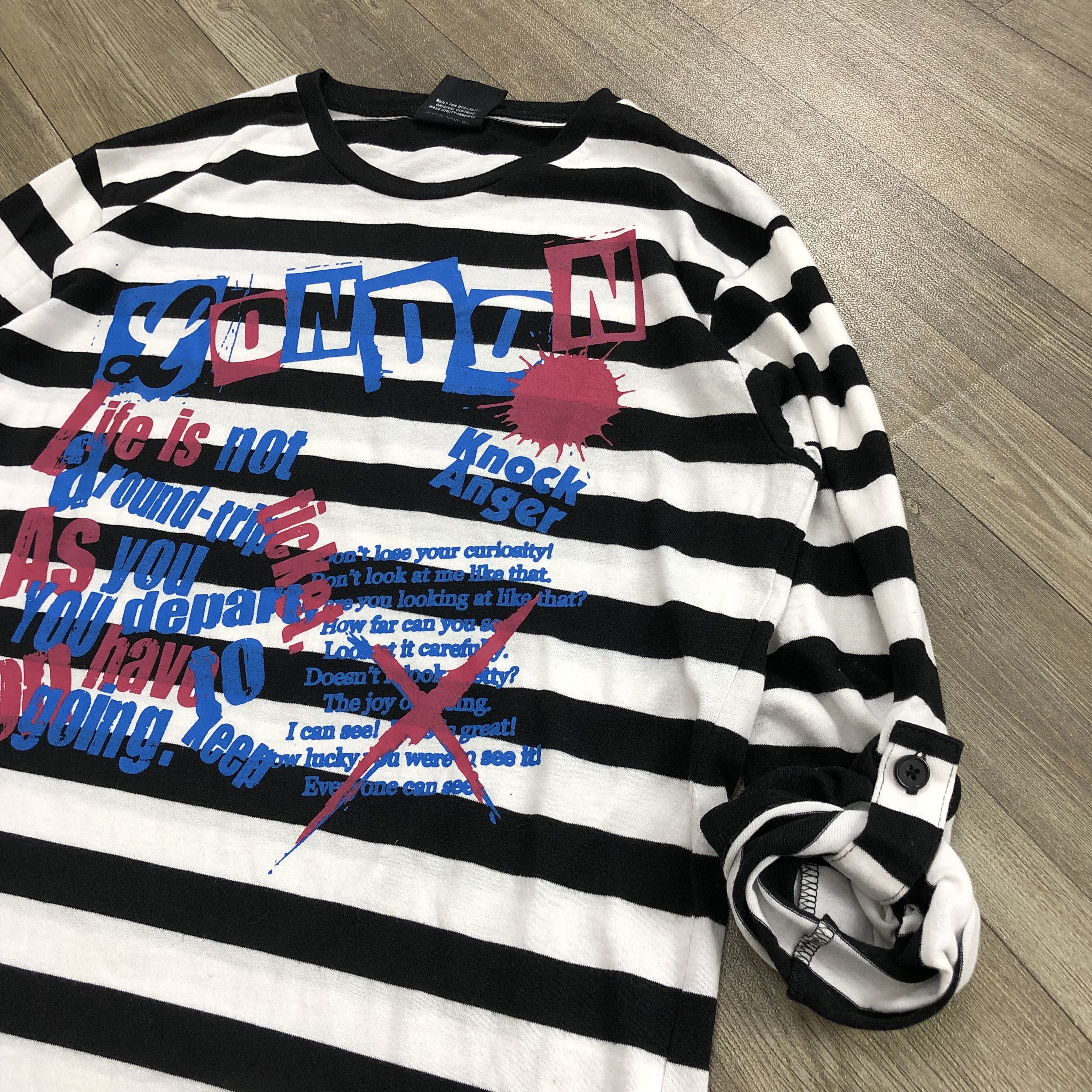 If Six Was Nine 2000s Durante Poem Cross Lgb Punk Goa Striped LongSleeve Size US M / EU 48-50 / 2 - 8 Thumbnail