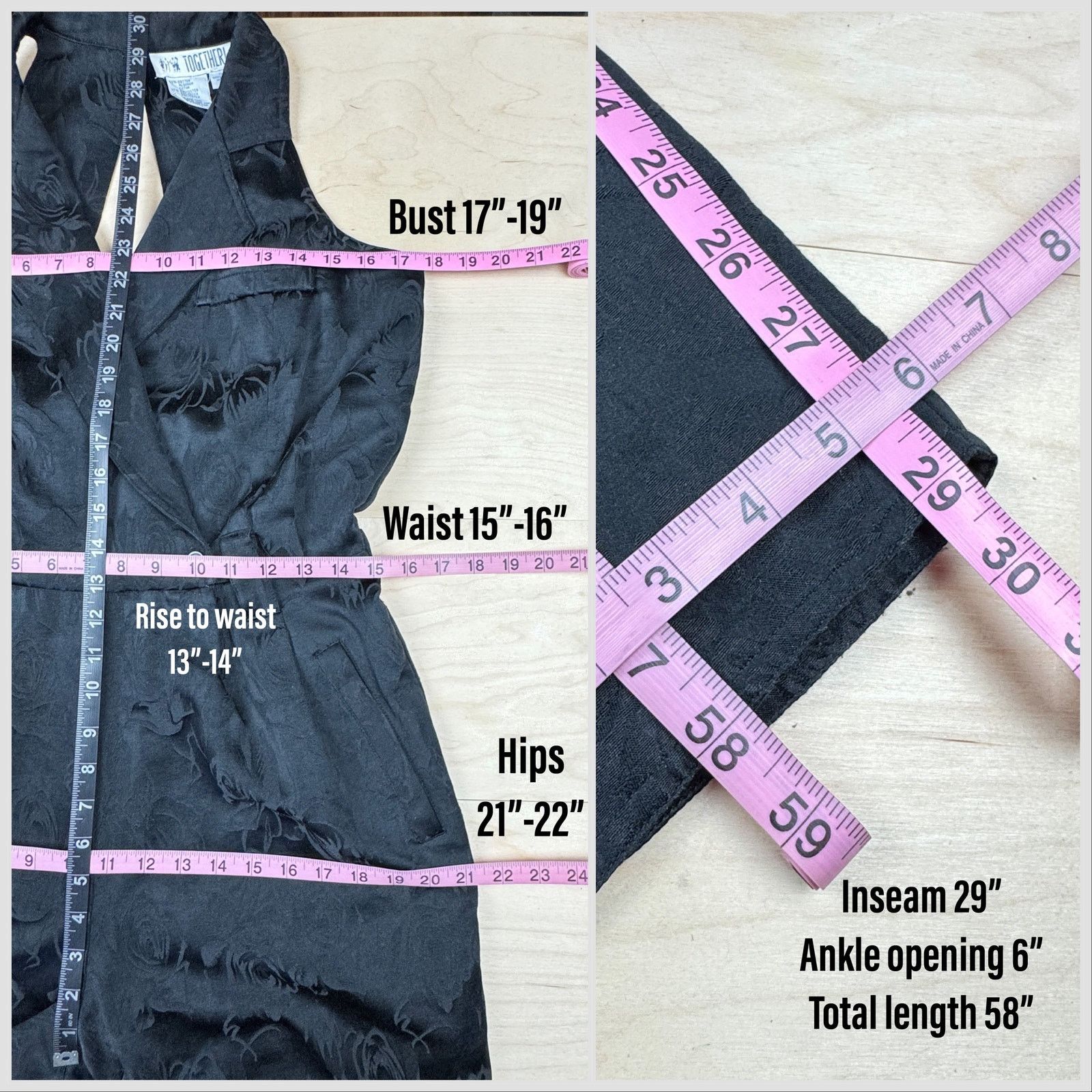 Vintage Vintage 80s Black Floral Jacquard Sleeveless Halter Jumpsuit Size 30" / US 8 / IT 44 - 6 Thumbnail