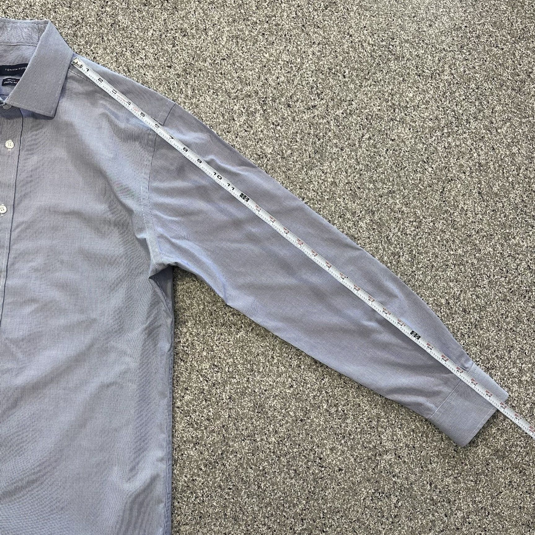 Tommy Hilfiger Tommy Hilfiger Dress Shirt Mens L Blue Striped TH Flex Collar Athletic Fit Shirt-Button Up Womens Mens? Size 42R - 7 Thumbnail
