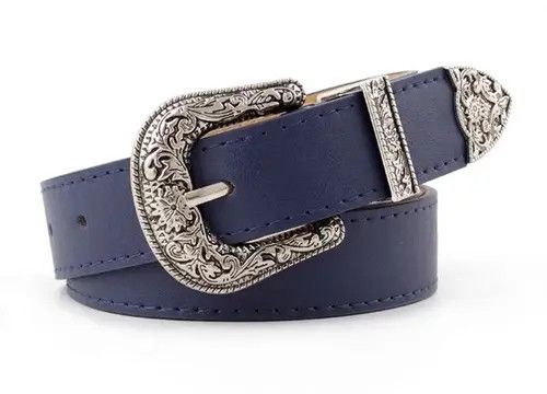 Leather Blue Color Retro Pin Buckle PU Leather Belt Size ONE SIZE - 2 Thumbnail