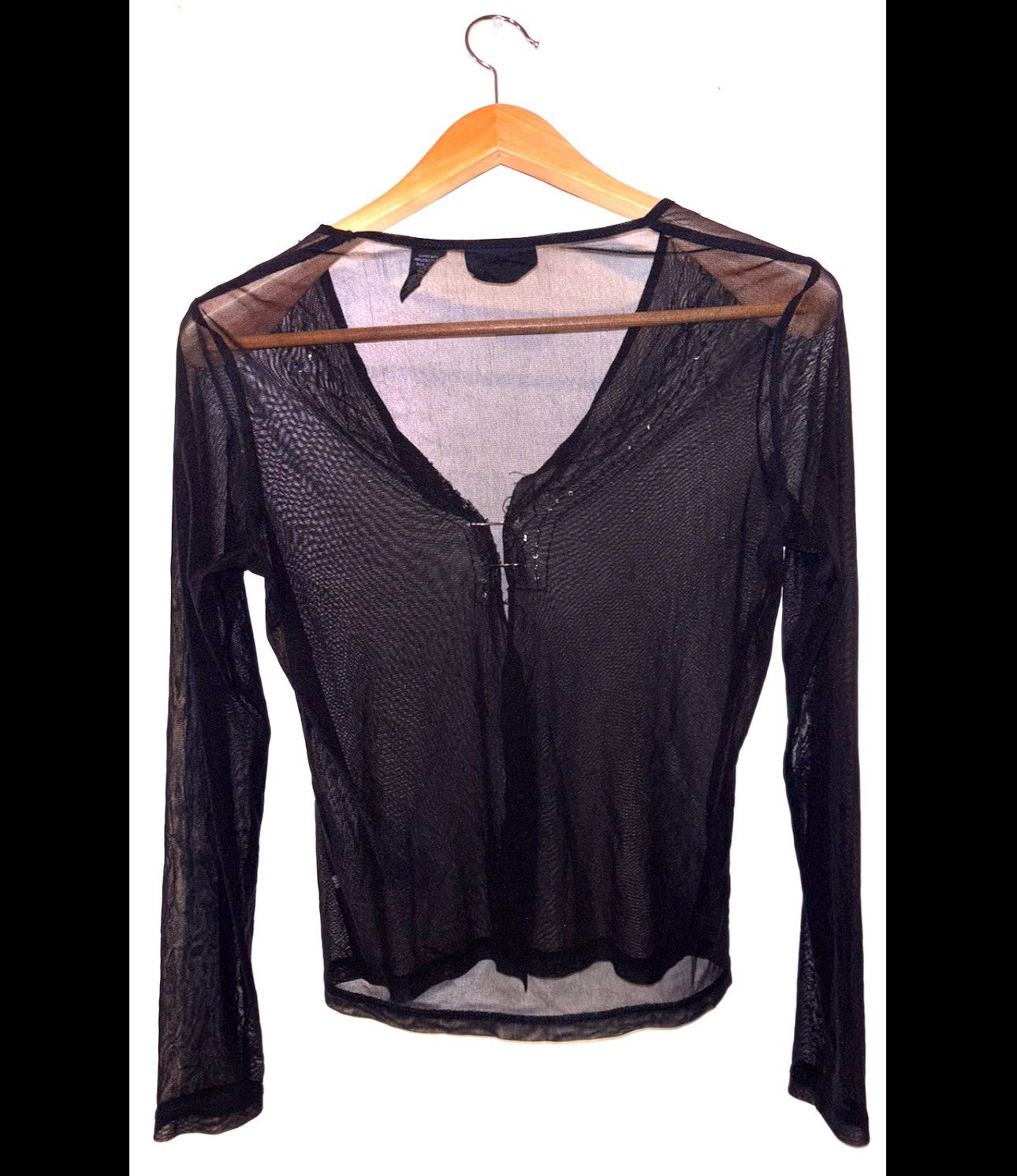 Designer × Vintage Womens Gothic Black Mesh Longsleeve Bedazzled Top Size Med Size M / US 6-8 / IT 42-44 - 5 Thumbnail