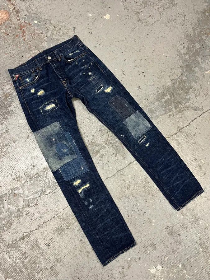 Polo Ralph Lauren 2000s Ralph Lauren Blue Patchwork Effect Slim Denim Jeans Size US 33 - 5 Thumbnail