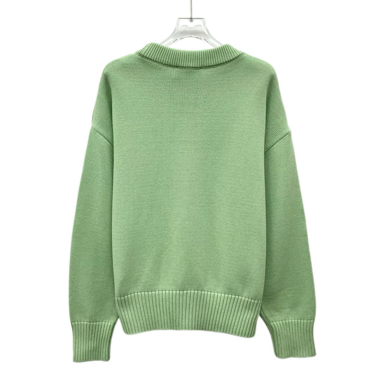 AMI Ami Green Heart Logo Intarsia Long Sleeve Knit Sweater K26WX Size S / US 4 / IT 40 - 2 Thumbnail