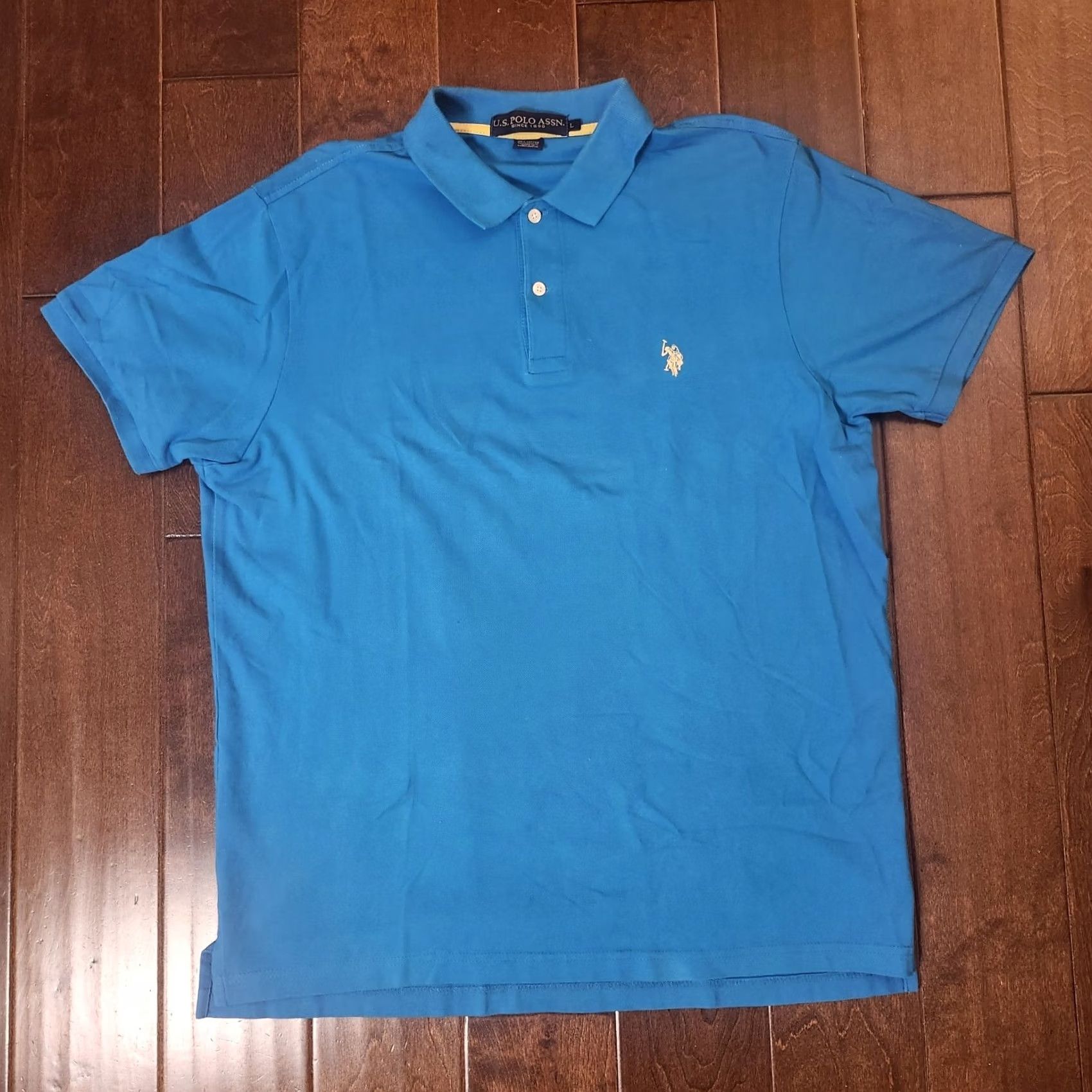 Vintage US Polo Assn. Men's Polo Shirt Blue Short Sleeve Large Regular Cotton Solid Collared Logo Sports Golf Walking Travel Casual Spring Summer Fall Mens Size US L / EU 52-54 / 3 - 2 Thumbnail