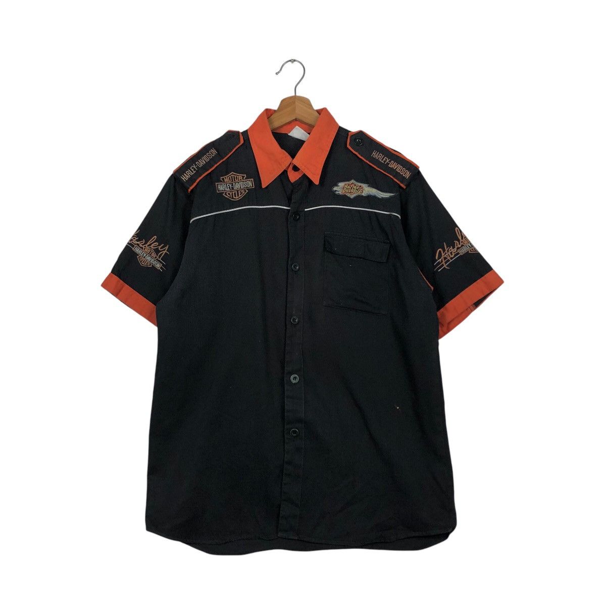 Harley Davidson 📌Vintage Work Shirt Bowling Racing Harley Davidson Big Logo Size US L / EU 52-54 / 3 - 2 Thumbnail