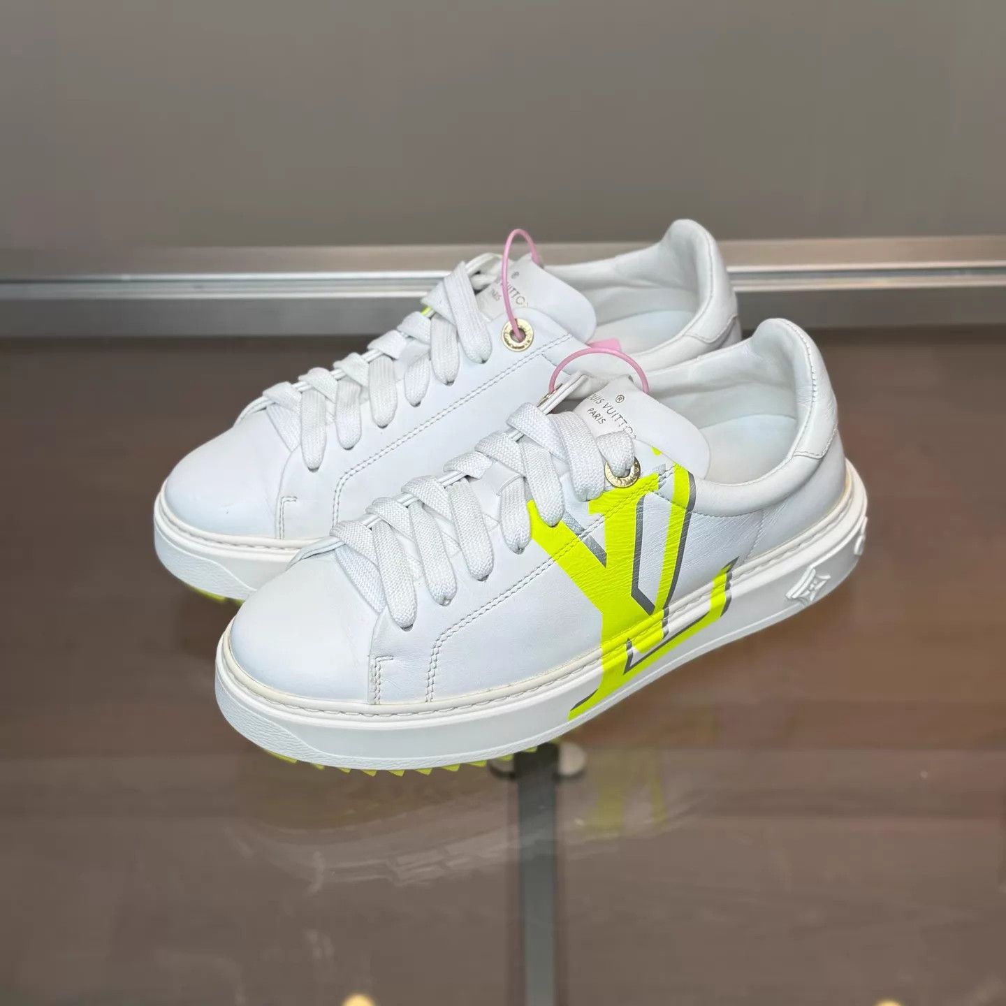 Louis Vuitton LV Time Out White Green Monogram Sneaker 36.5 98 Size US 6 / IT 36 - 1 Thumbnail
