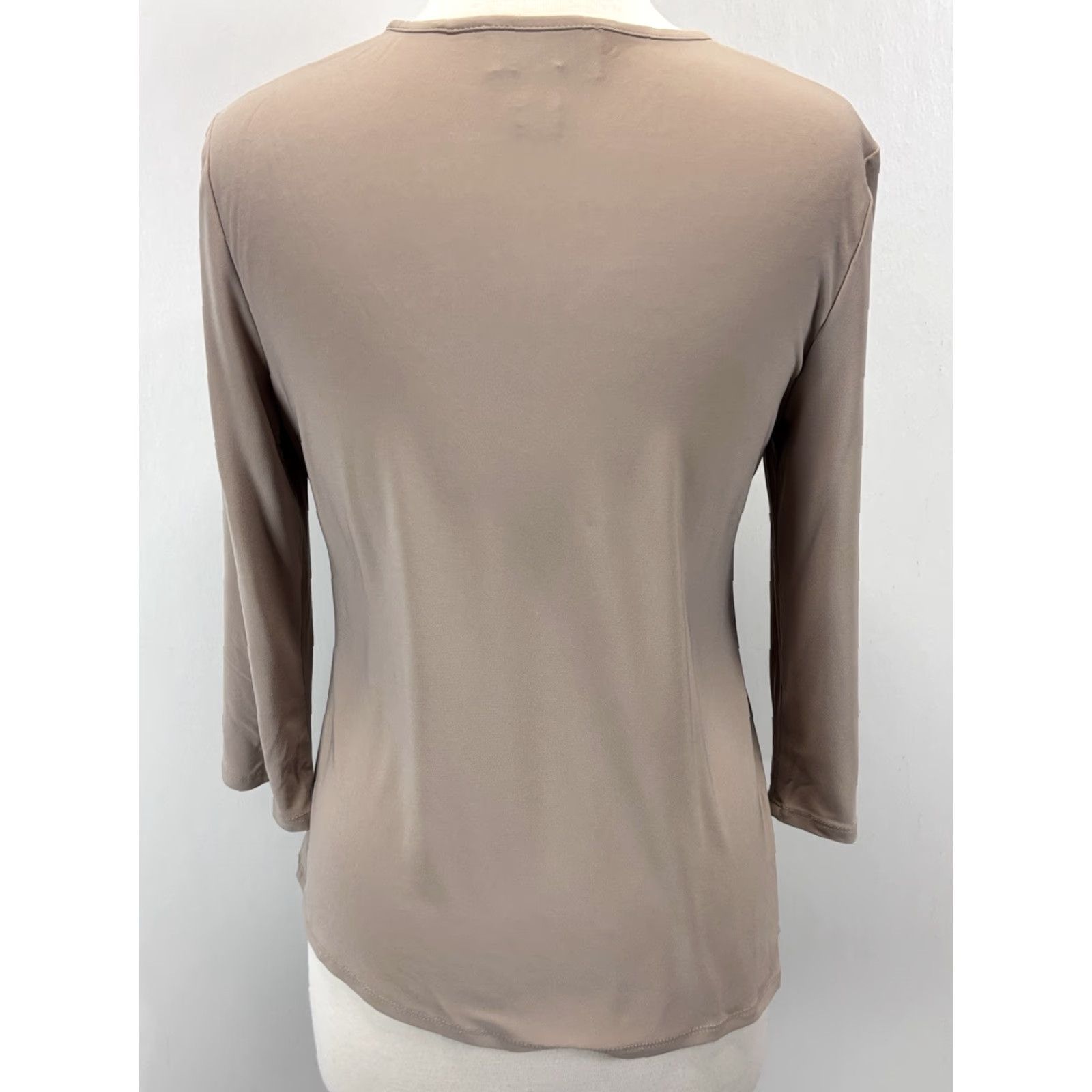 Joseph Ribkoff Joseph Ribkoff Blouse Women's Size 8 Tan Brown 3/4 Sleeve V-Neck Stretch Twist Front Classic Womens Size M / US 6-8 / IT 42-44 - 3 Thumbnail