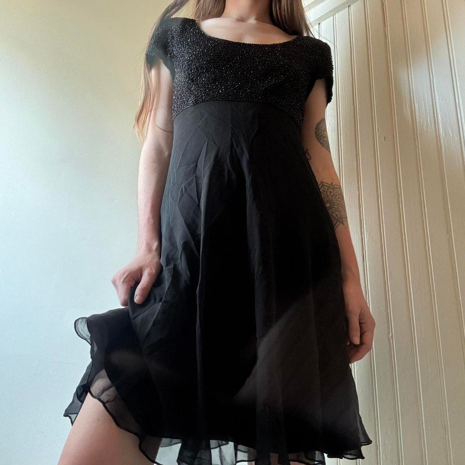 Vintage Vintage Bieff Basix 90s Beaded Silk Dress 6 Y2K 90s Formal Size M / US 6-8 / IT 42-44 - 1 Thumbnail
