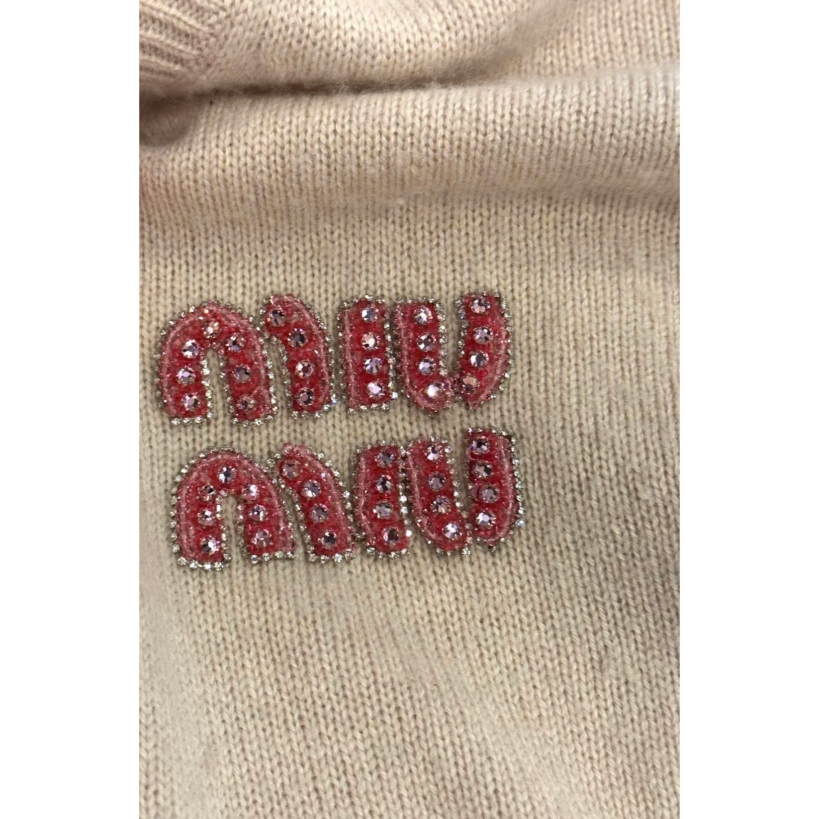Miu Miu Miu Miu Womens Beige Knit Wool Button-Up Cardigan With Cryst Size XS / US 0-2 / IT 36-38 - 5 Thumbnail