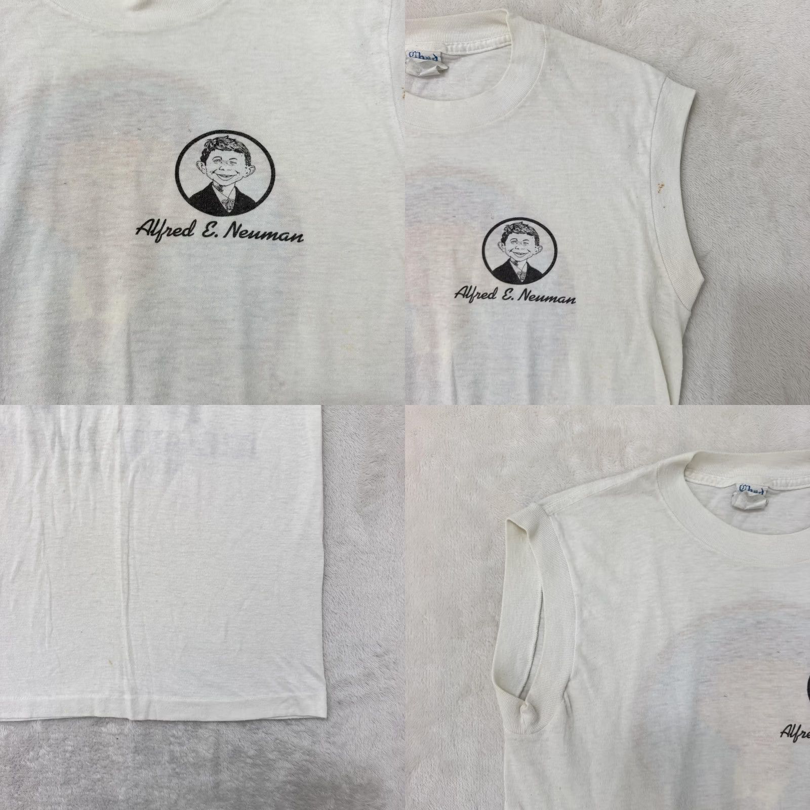 Vintage VINTAGE Alfred E Neuman Tank Top Shirt Mens M White MAD Magazine Graphic Print Sleeveless Crew Neck Jersey Cotton Polyester Summer USA Size US M / EU 48-50 / 2 - 9 Thumbnail