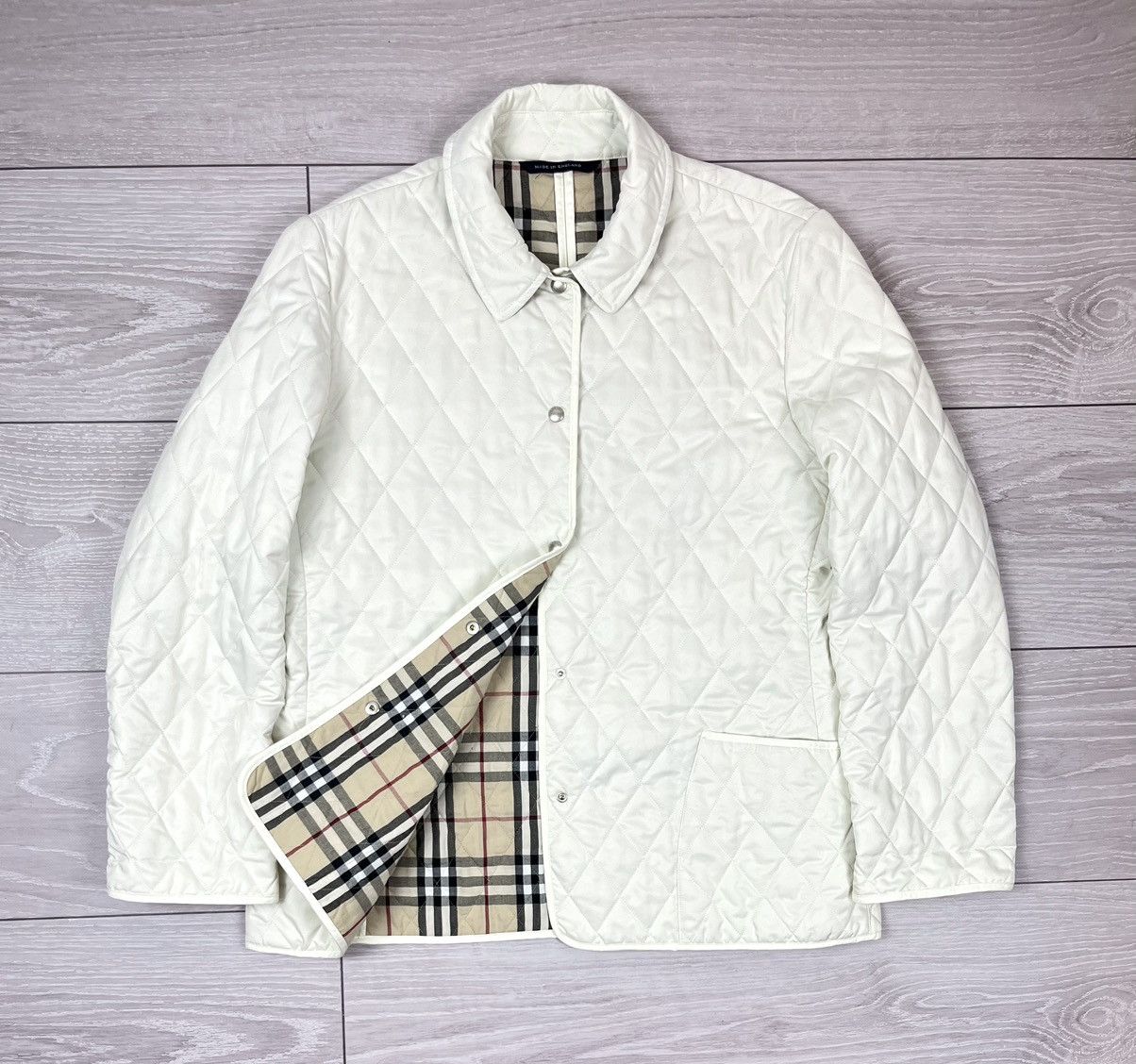 Burberry Burberry London White Quilted Nova Check Womens Jacket Size L / US 10 / IT 46 - 1 Thumbnail