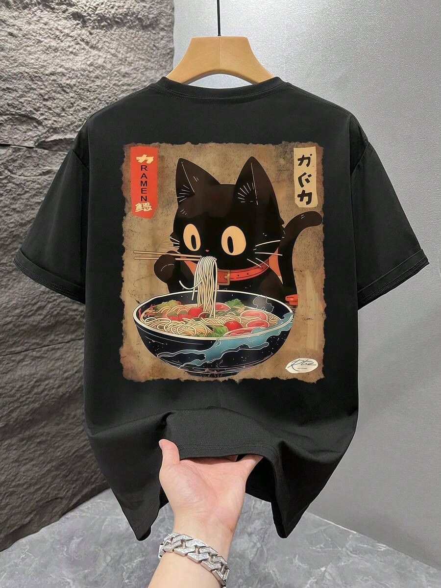 Other Japanese Black Cat Ramen Graphic Oversized Cotton Tee Size US L / EU 52-54 / 3 - 1 Thumbnail