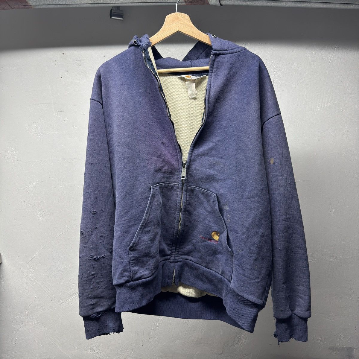 Carhartt 90s Carhartt Faded Distressed Thermal Lined Zip Hoodie Size US XL / EU 56 / 4 - 1 Thumbnail