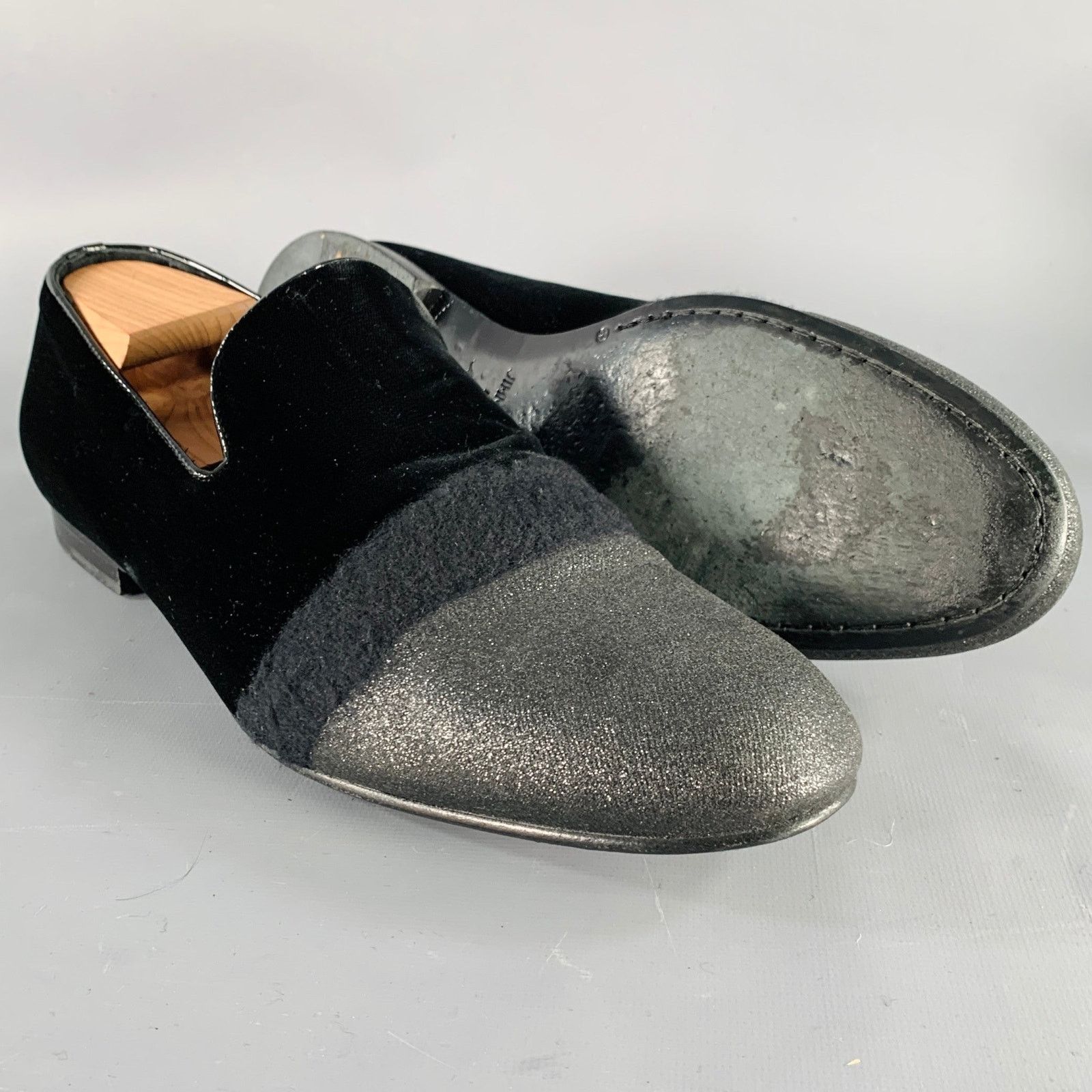 Jimmy Choo JIMMY CHOO Size 11.5 Black Grey Glitter Velvet Loafers Size US 11.5 / EU 44-45 - 5 Thumbnail