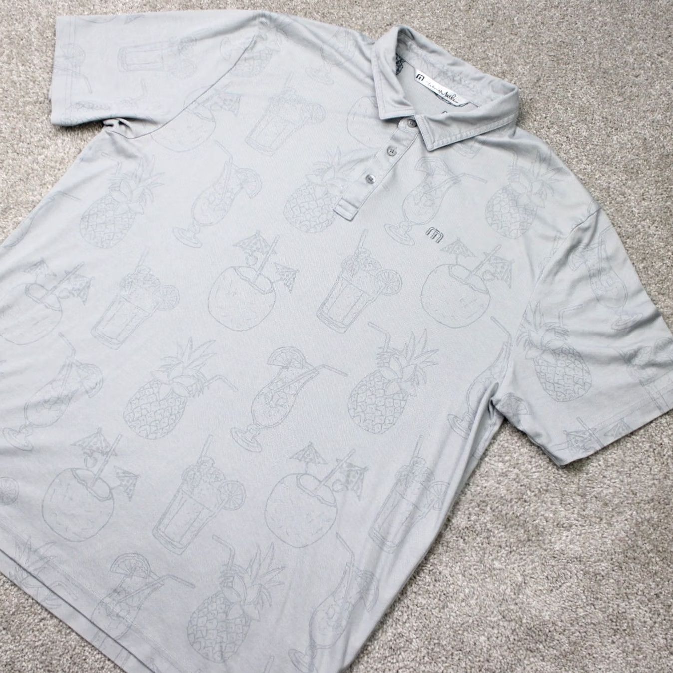 TravisMathew Travis Mathew Polo Shirt Men 2XL Gray Short Sleeve Graphic Print Pineapple Drink Golf S/S Polo Shirt Gr ay 2XL XXL Mens Gear Size US XXL / EU 58 / 5 - 4 Thumbnail