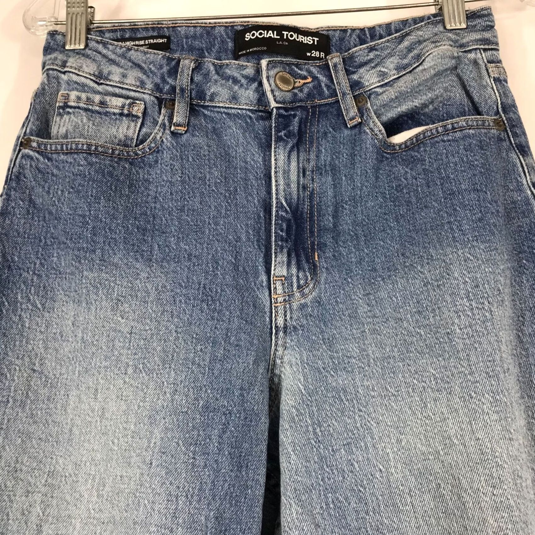 Vintage SOCIAL TOURIST Women's Blue Denim Straight Jeans 28R Size 28" / US 6 / IT 42 - 2 Thumbnail