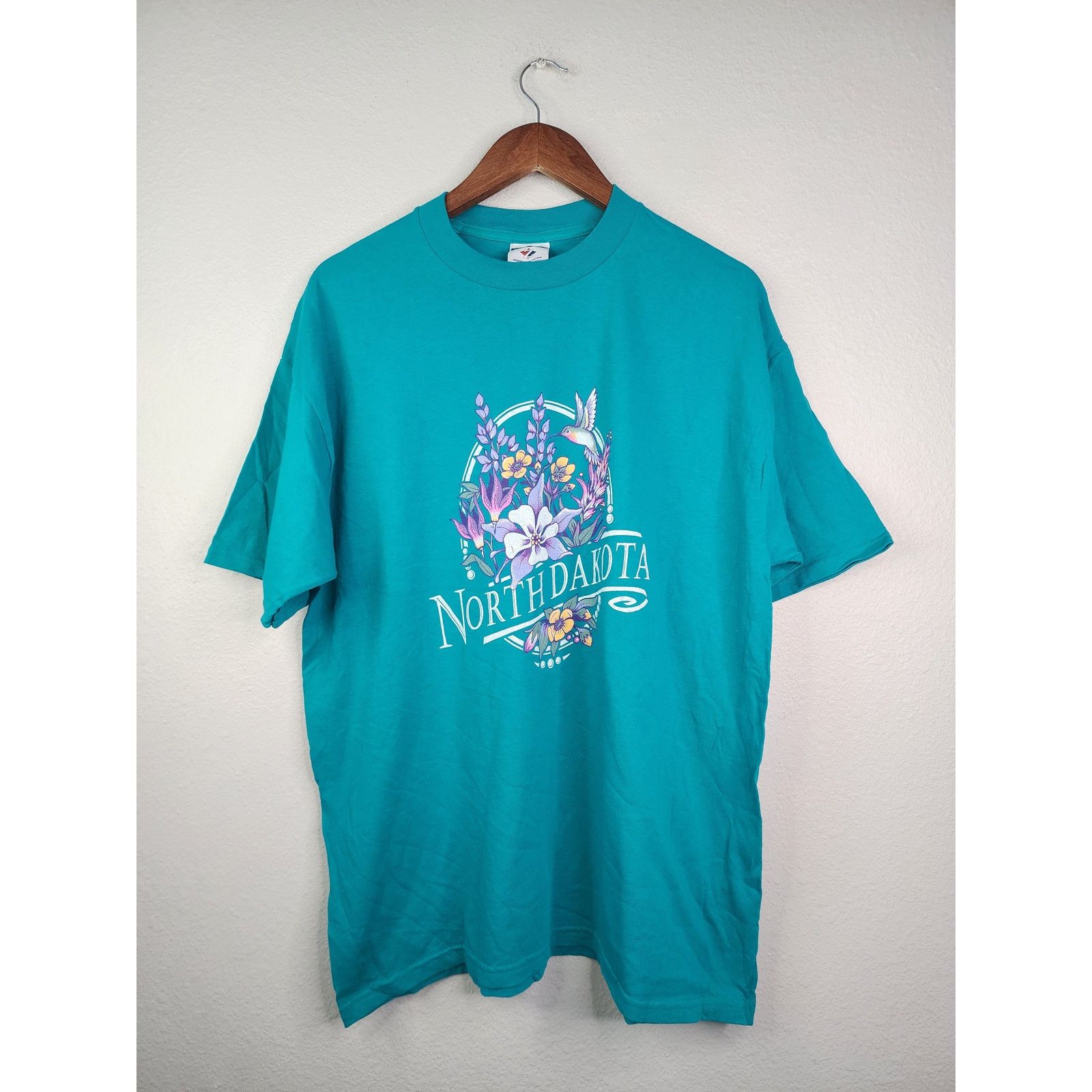 Jerzees × Vintage Vintage North Dakota Shirt Flower Nature Teal 90s T-shirt L Size US L / EU 52-54 / 3 - 1 Thumbnail