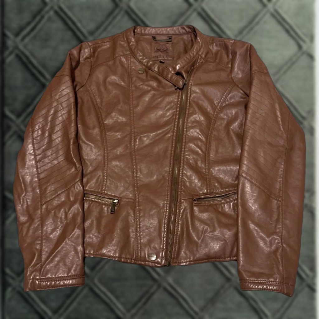 J Brand VINTAGE Odyn Brown Leather Moto Jacket Women Large M Brown Leather Moto Adult Large ODYN Brand Women's Jacket Motorcycle Size M / US 6-8 / IT 42-44 - 1 Thumbnail