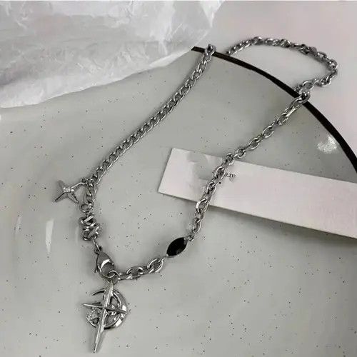 Jewelry Black Crystal Star Light Moon Chain Necklace Size ONE SIZE - 2 Thumbnail