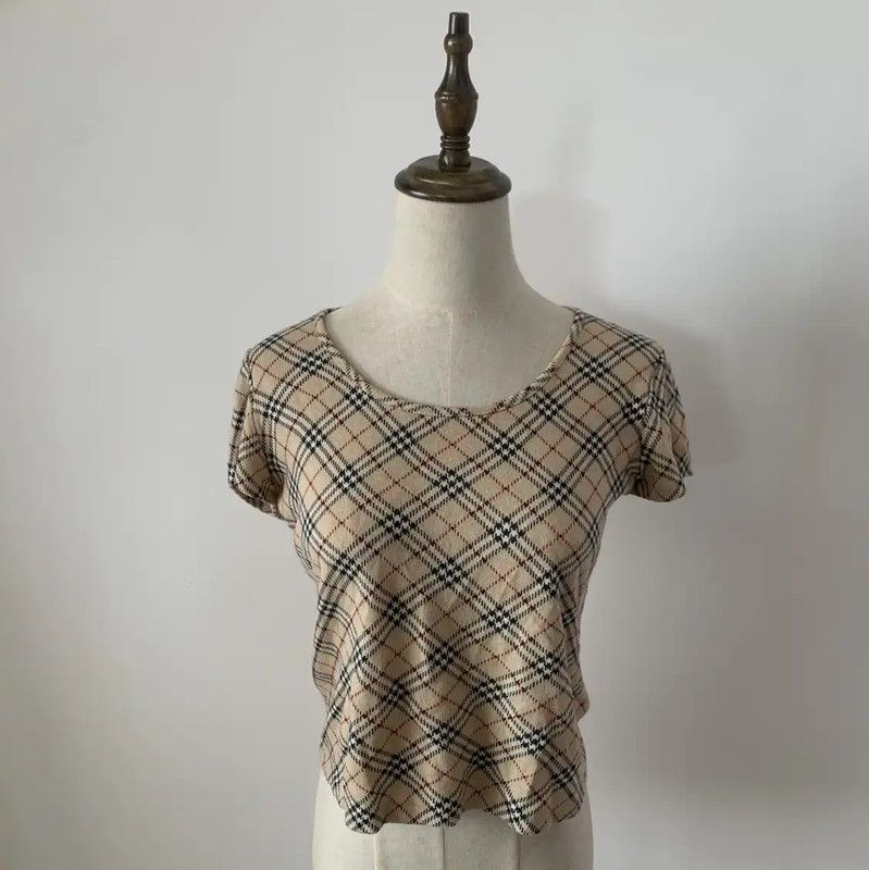Burberry Burberry Beige Wool Blend Checked T-Shirt Size M / US 6-8 / IT 42-44 - 1 Thumbnail
