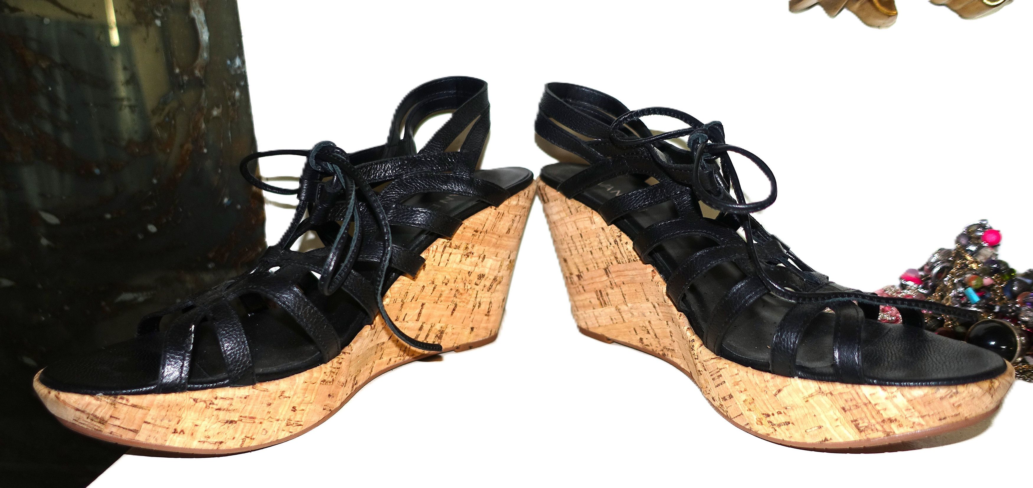 VANELI Vaneli Black Tie Up Cork Wedge Sandals 10.5 Size US 10.5 / IT 40.5 - 4 Thumbnail