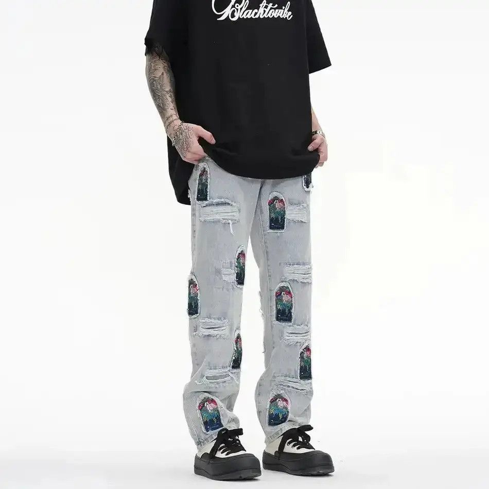 Japanese Brand Retro Patch Embroidered Pleated Jean Size US 32 / EU 48 - 1 Thumbnail
