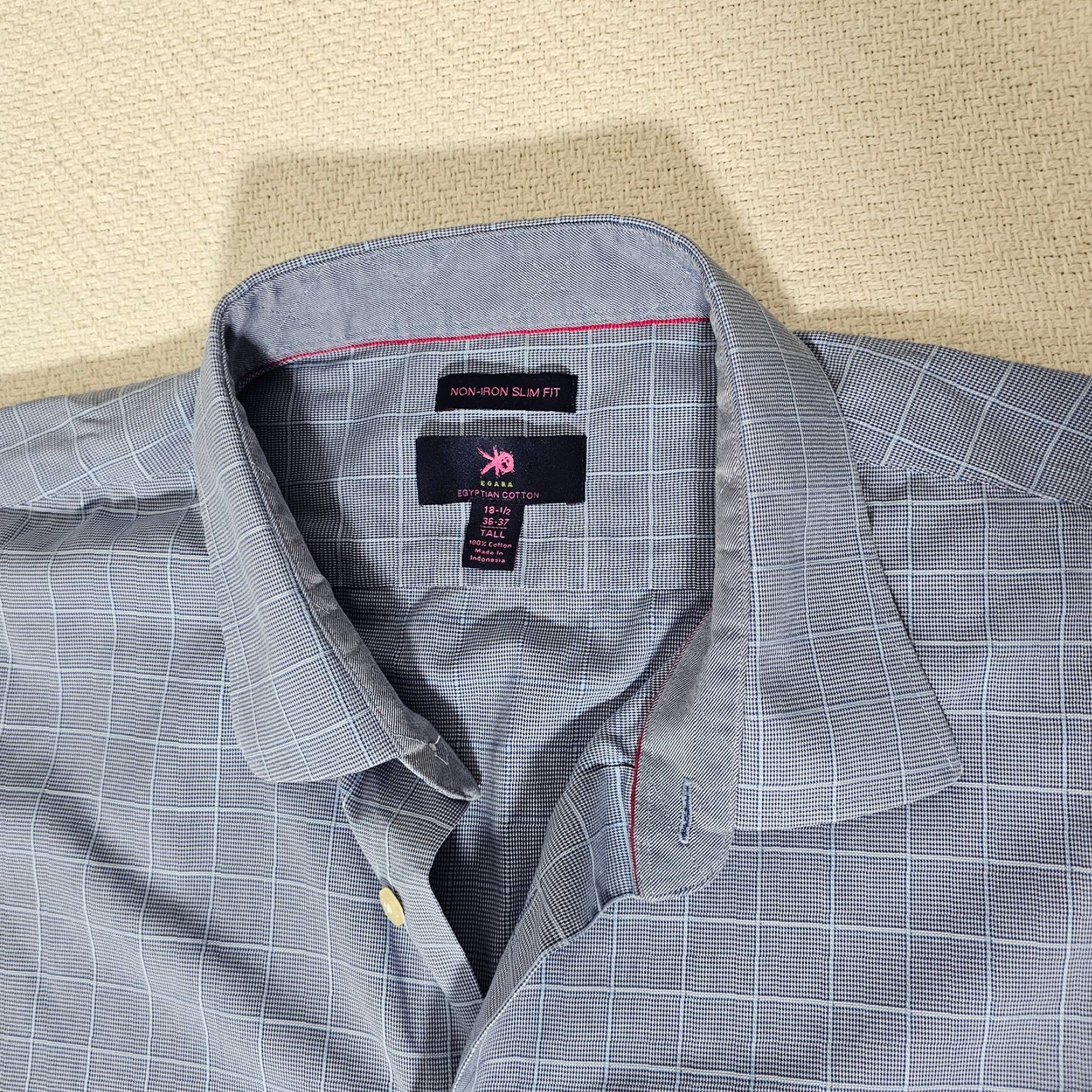 Egara EGARA Slim Fit VINTAGE Blue Check Button-Up Dress Shirt Big & Tall Size 18.5 36/37 Mens Size 48R - 2 Thumbnail