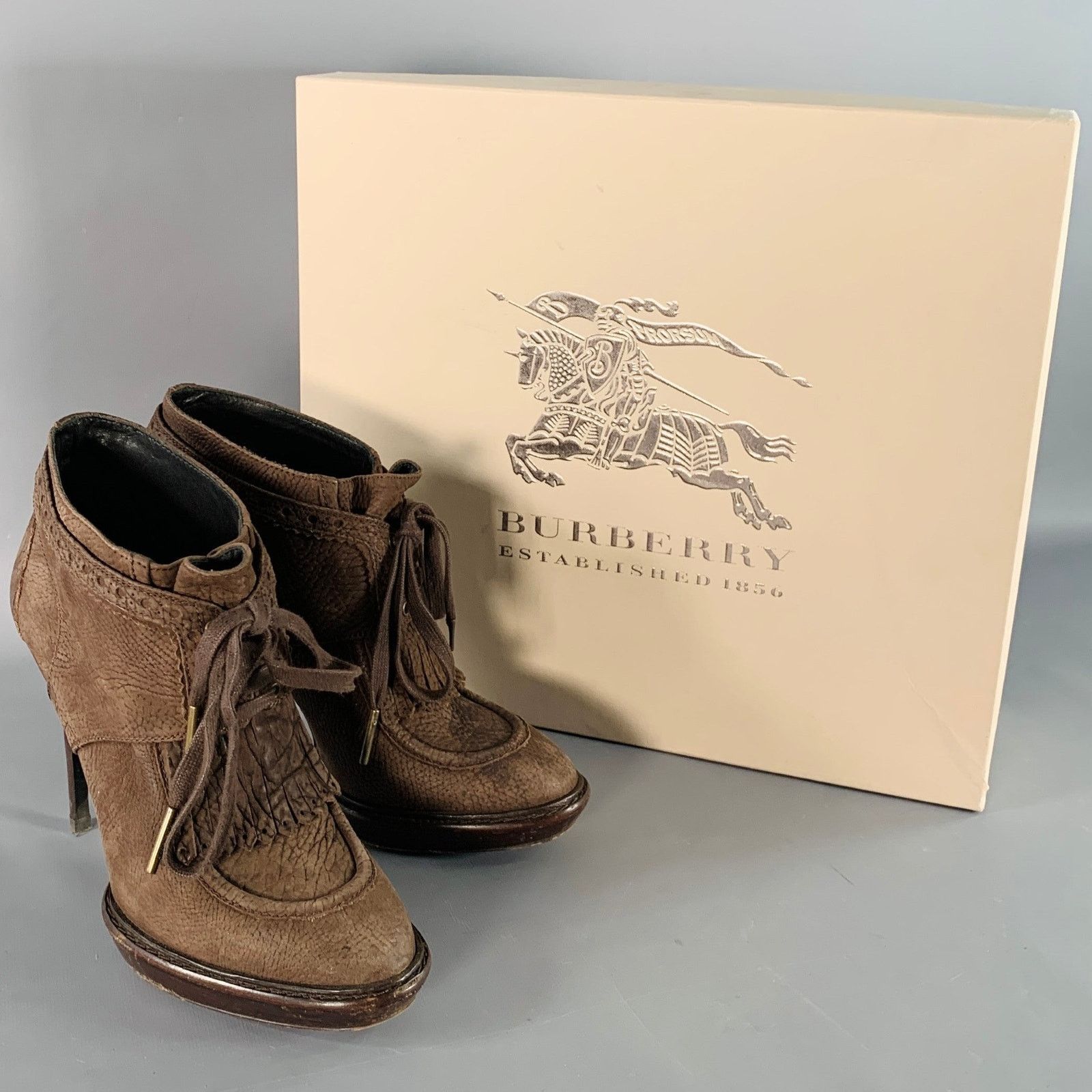 Burberry Prorsum Howcroft Brown Leather Fringe Lace-Up Platform Booties Pumps Size US 9 / IT 39 - 9 Thumbnail