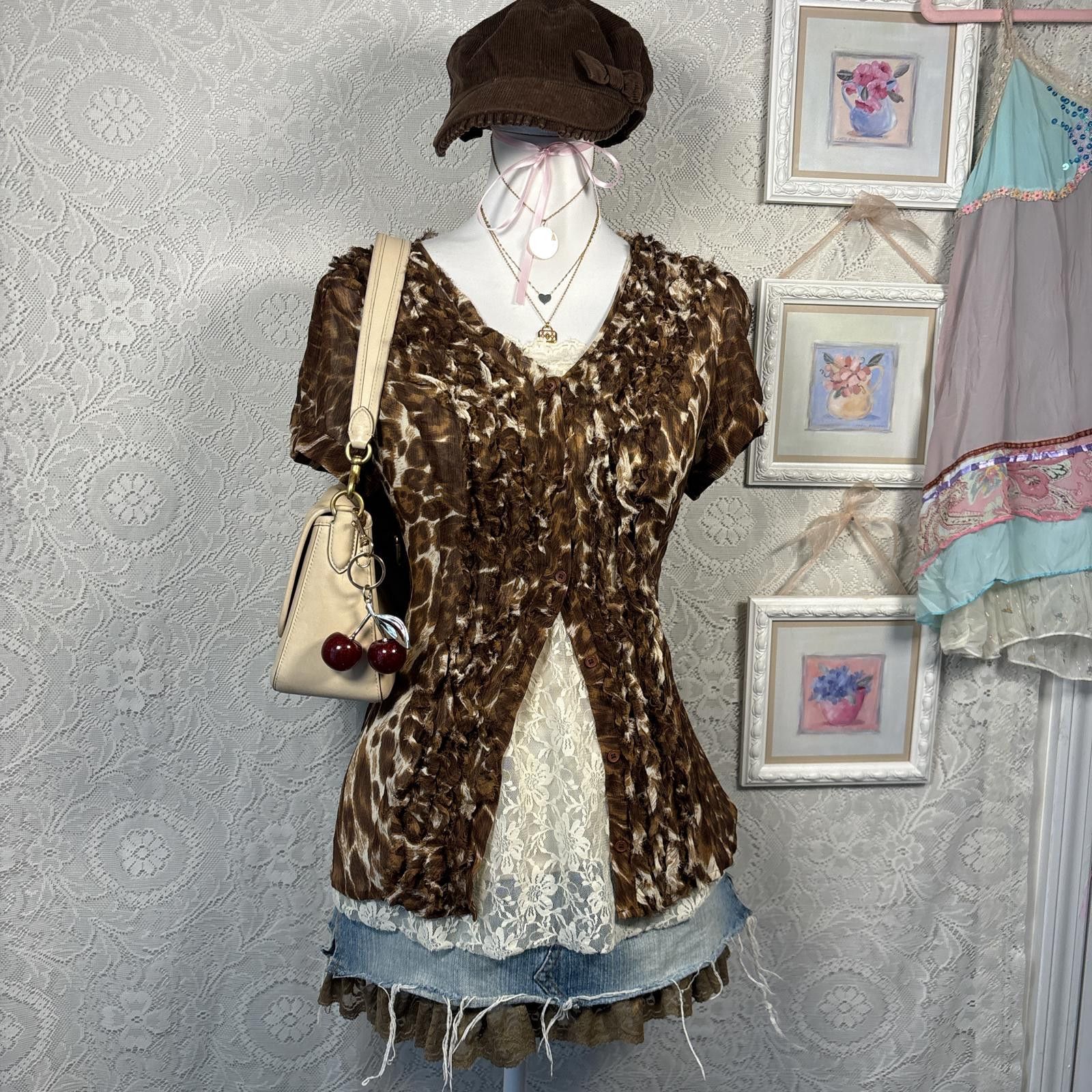 Other y2k silk cheetah print ruffle button up blouse Size XL / US 12-14 / IT 48-50 - 3 Thumbnail