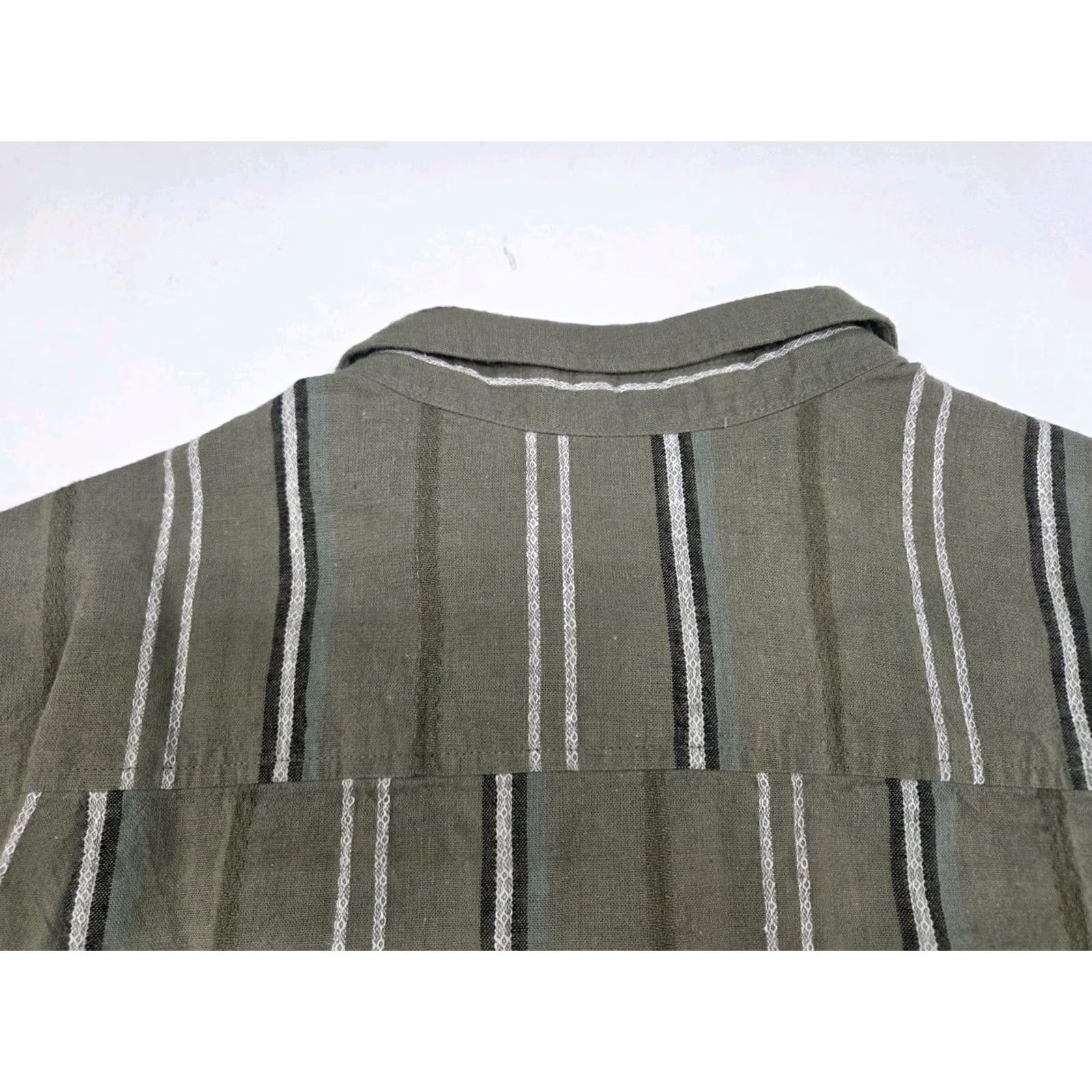 Hurley Hurley Mens Short Sleeve Button Up Green Striped Cotton/Linen Shirt M Size US M / EU 48-50 / 2 - 6 Thumbnail