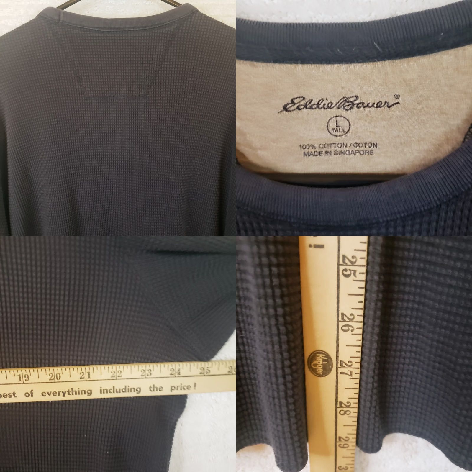 Eddie Bauer Eddie Bauer Men L Tall Black Waffle Knit Thermal Crewneck Long Sleeve Shirt Size US L / EU 52-54 / 3 - 8 Thumbnail