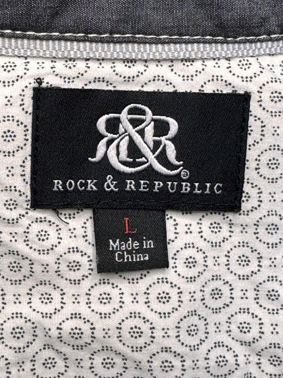 Rock & Republic Rock & Republic Men's Lg White AOP SS Button Down [732] Size US L / EU 52-54 / 3 - 5 Thumbnail