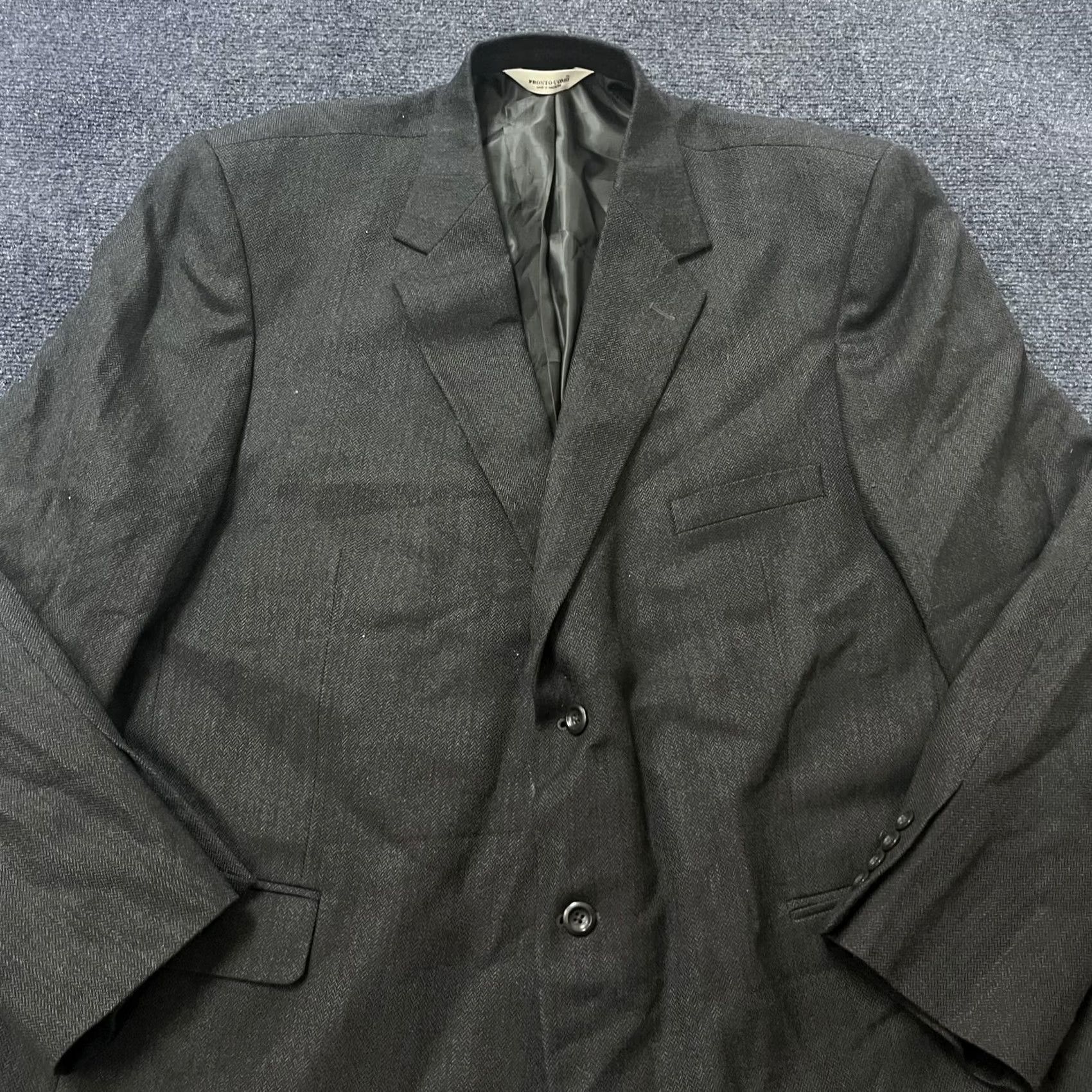 Pronto Uomo Pronto Uomo Blazer Mens Gray Herringbone 100% Lambswool Jacket Sport Coat 2 Piece Regular Notch Lapel Three-Button Front Navy? Size 40R - 2 Thumbnail
