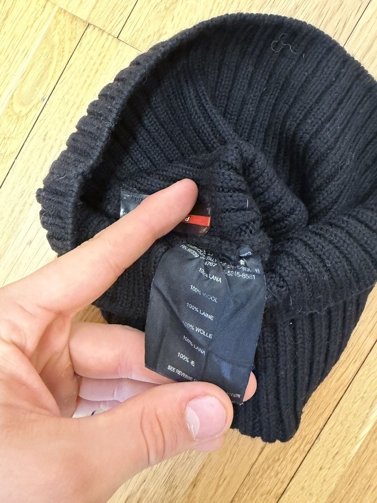 Prada Prada Sport Linea Rossa Red Logo Beanie - Black 100% Wool Size ONE SIZE - 4 Thumbnail