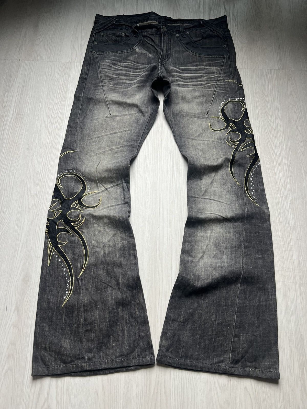Tornado Mart Tornado Mart Tribal Swarovski Crystals Flared Pants Size US 32 / EU 48 - 1 Thumbnail