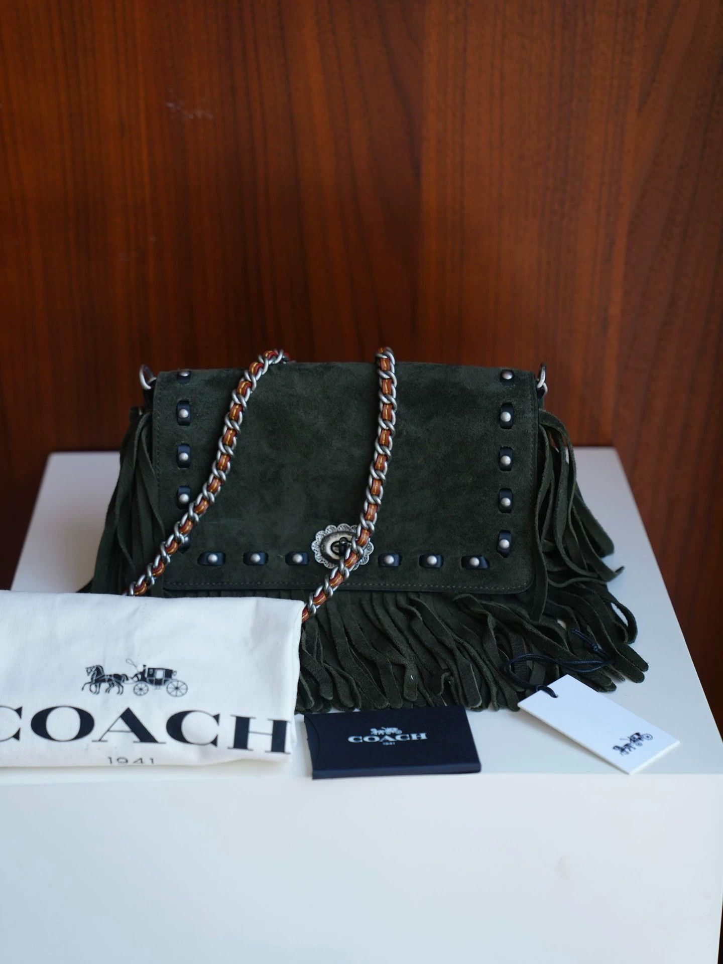 Coach COACH 1941 Vintage Saddle Bag Deep Green Suede Tassel Size ONE SIZE - 1 Thumbnail