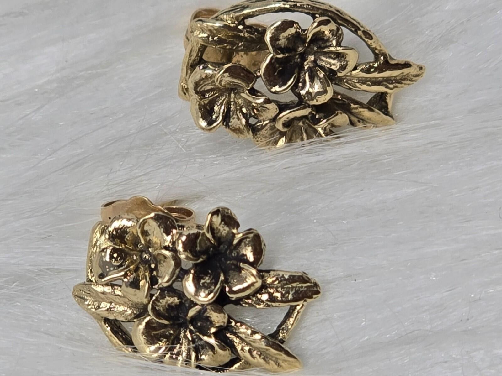 Other 14K Yellow Gold 3D Floral Bouquet Stud Earrings 3.5g Estate Size ONE SIZE - 5 Thumbnail