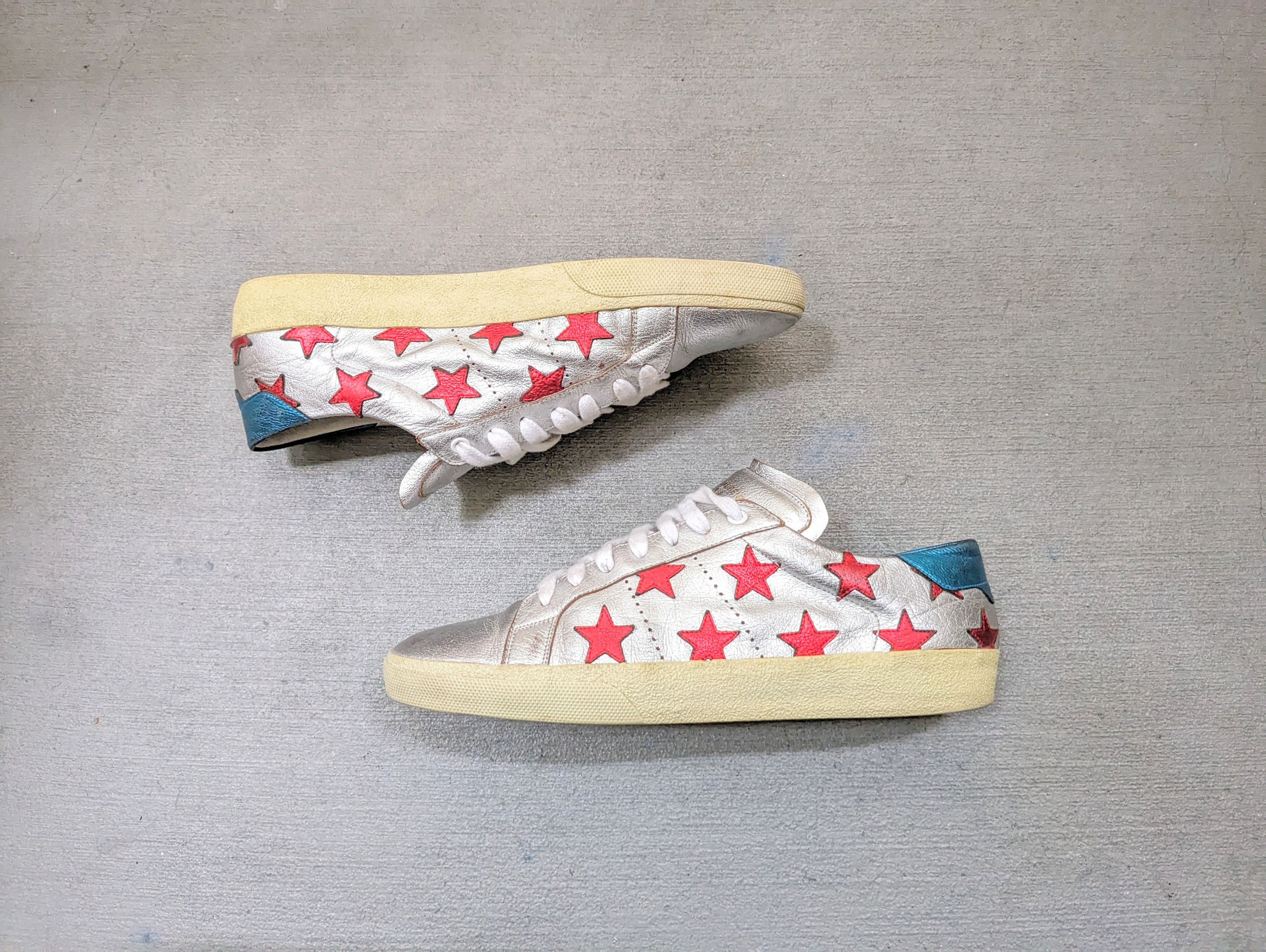 Saint Lauren Paris 16ss Hedi期 Star SNK Saint Laurent Paris Court Stars Leather Low Top Sneakers 36
