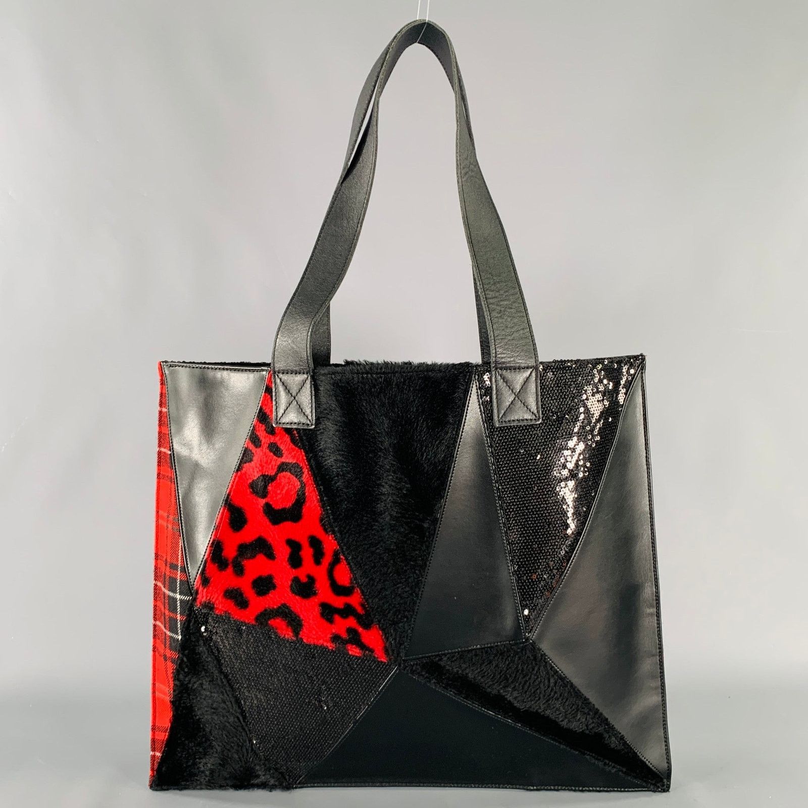 Junya Watanabe Black Red Mixed Materials Faux Fur Tote Handbag Size ONE SIZE - 1 Thumbnail