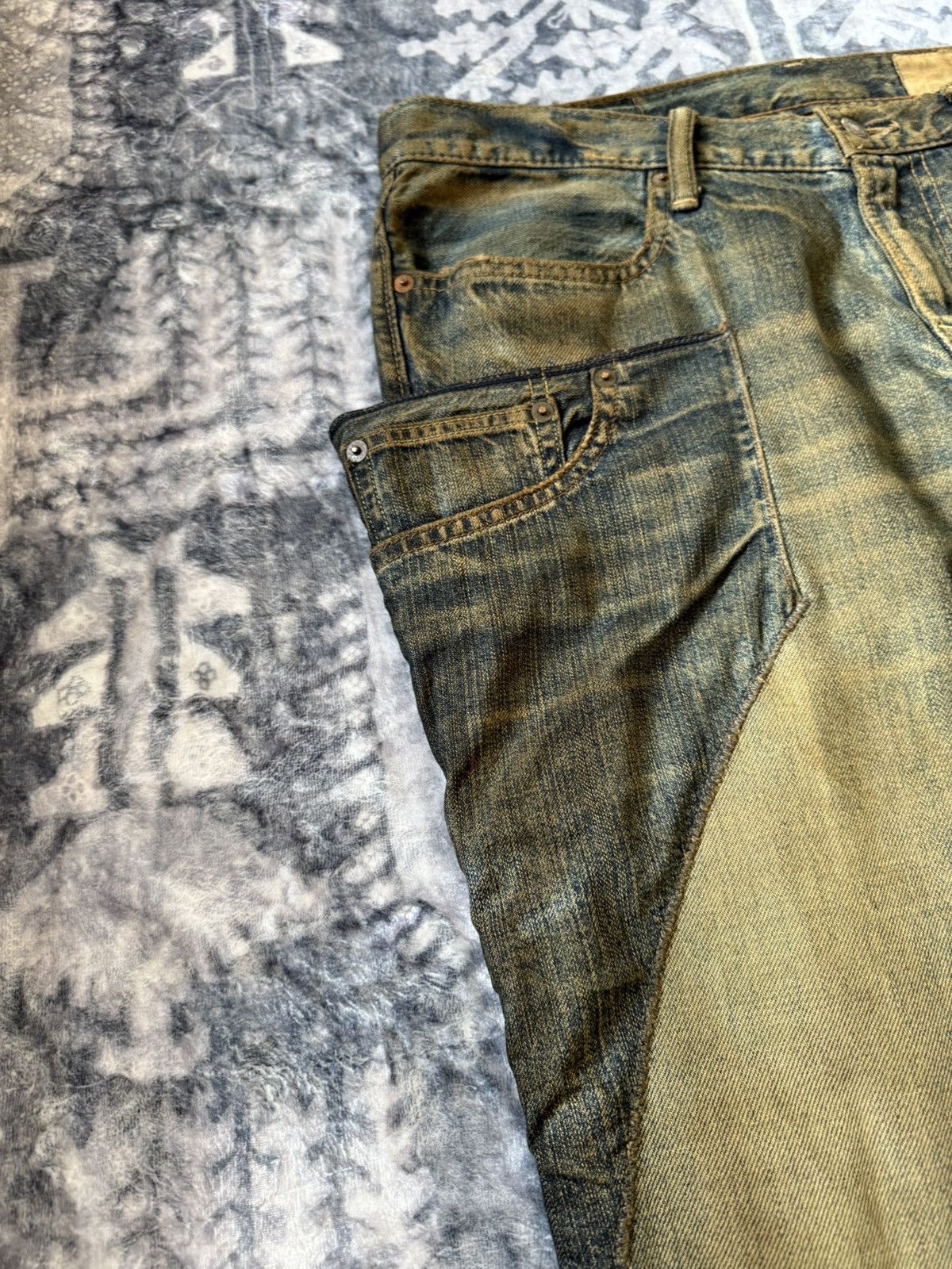 Le Grande Bleu (L.G.B.) Antgauge Japan Asymmetrical Cut & Sew Mud Wash Jeans Size US 32 / EU 48 - 6 Thumbnail