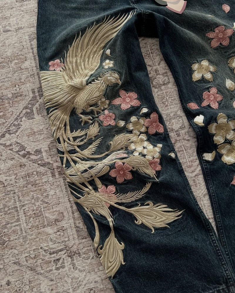 Other Phoenix Cherry Blossom Embroidery Jean Size US 35 - 2 Thumbnail
