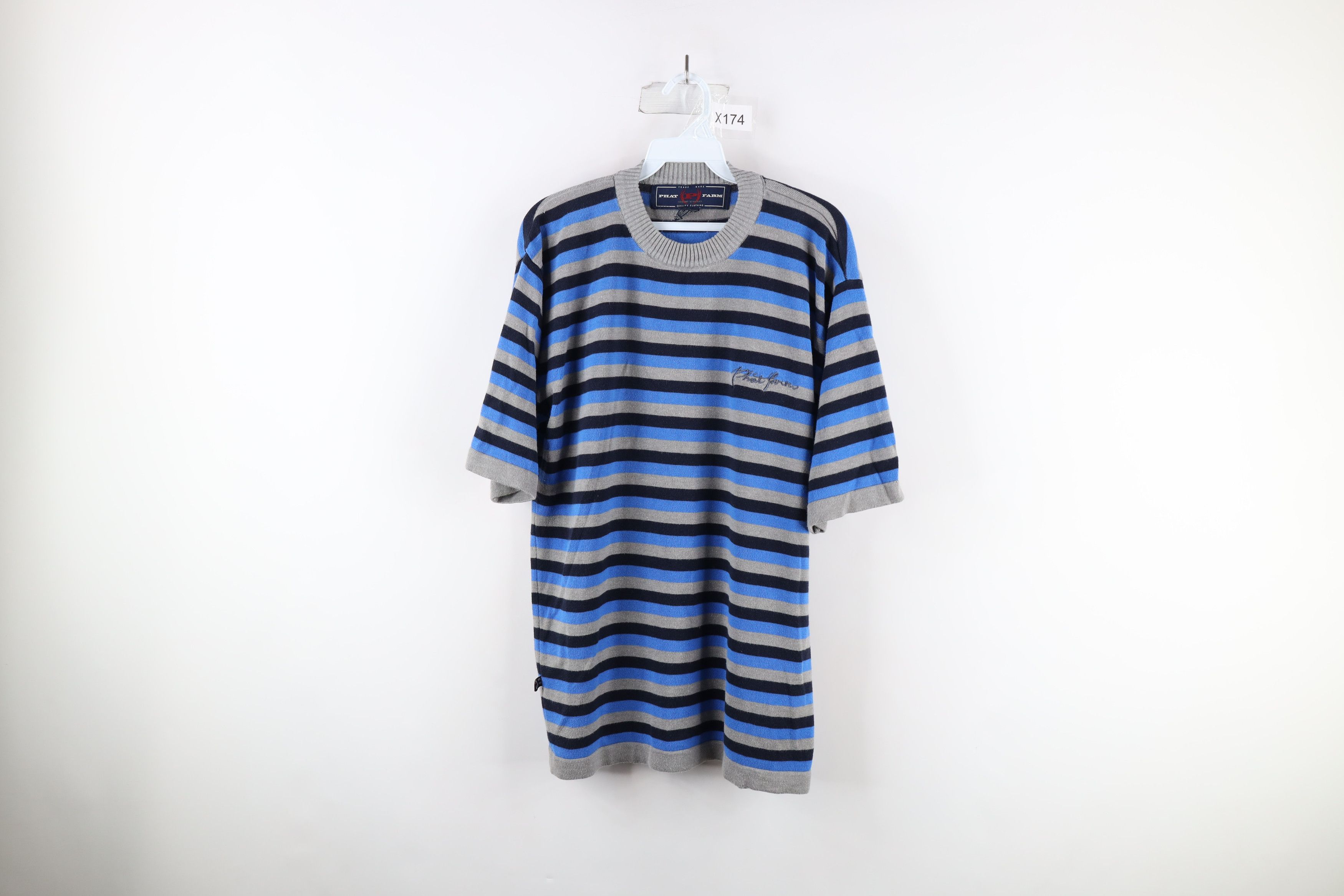 Phat Farm × Vintage Vintage Phat Farm Fit Striped Knit Short Sleeve Sweater Size US L / EU 52-54 / 3 - 1 Thumbnail